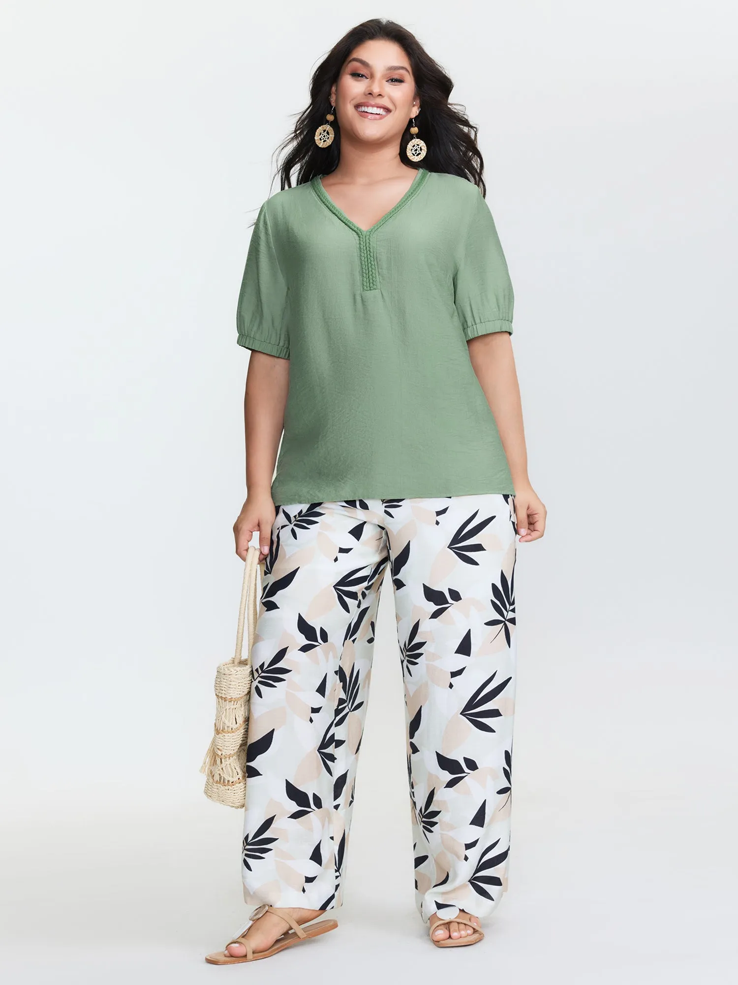 Supersoft Contrast Webbing V-Neck Blouse sold by Bloomchic product image thumbnail 2