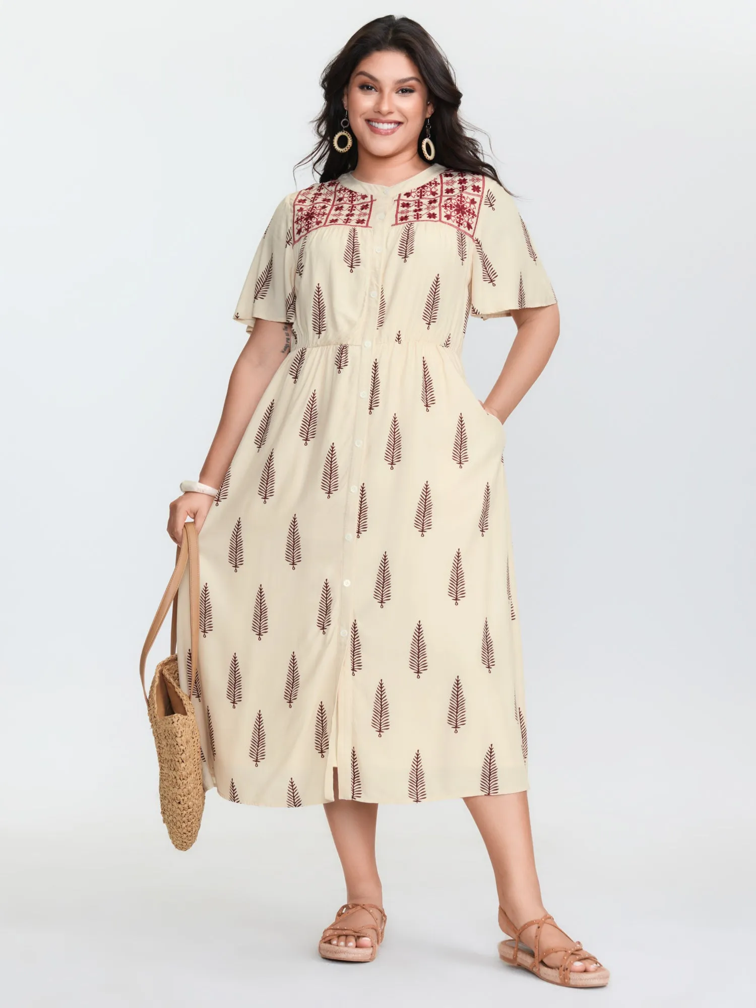 Floral Print Color Contrast Pockets Midi Dress sold by Bloomchic product image thumbnail 3