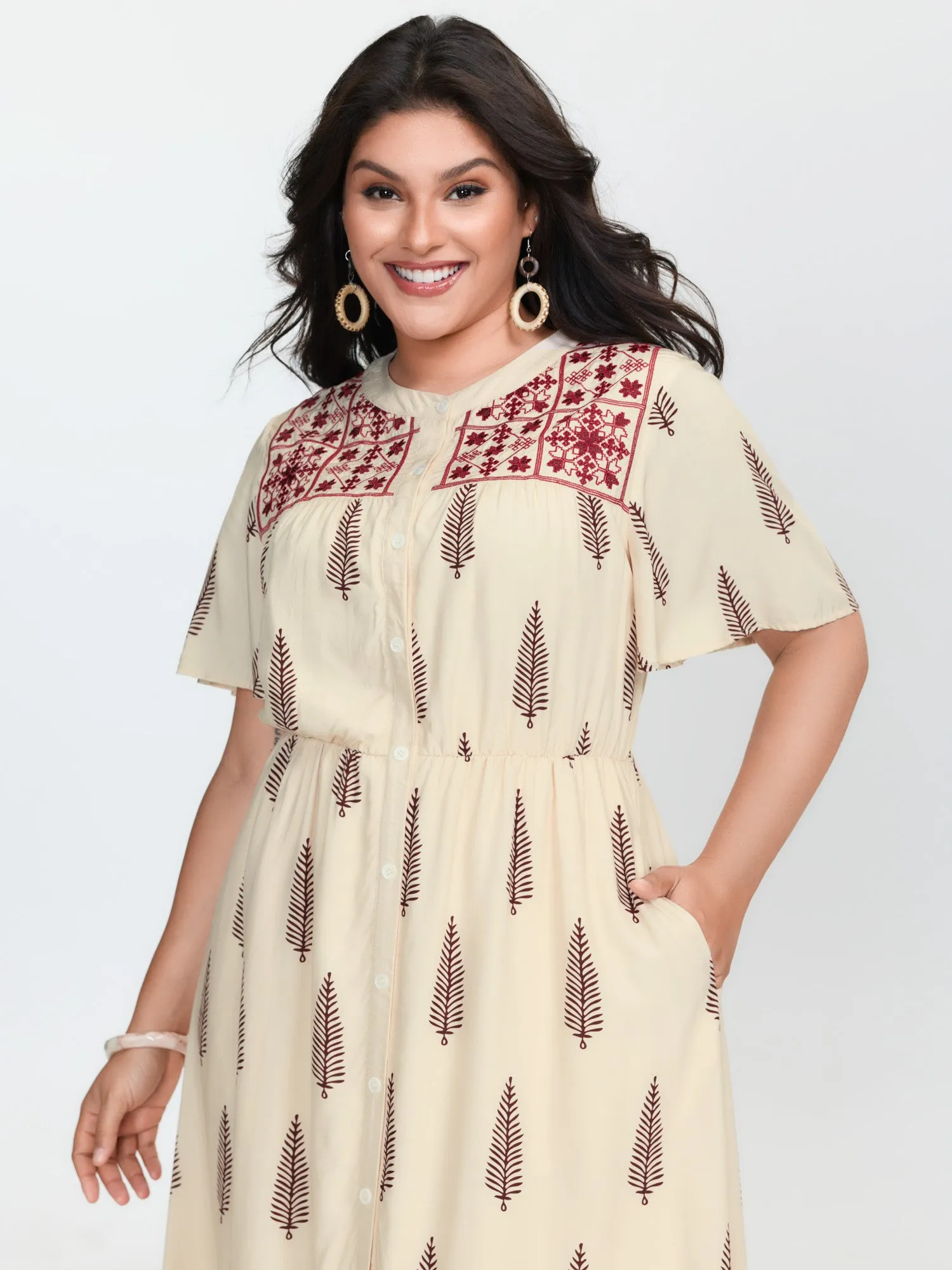 Floral Print Color Contrast Pockets Midi Dress sold by Bloomchic product image thumbnail 2