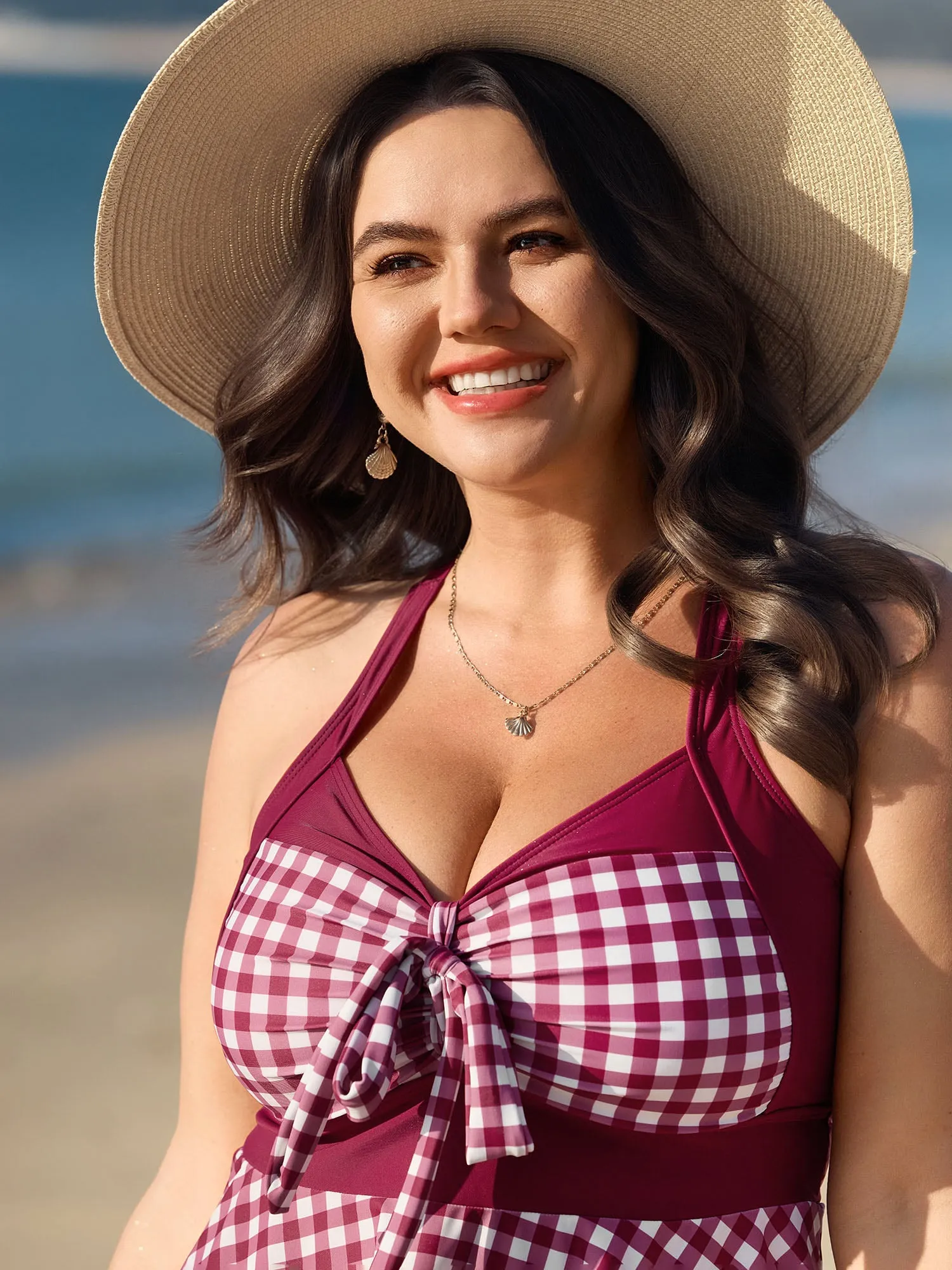 Gingham Print Color Contrast Swim Dress sold by Bloomchic product image thumbnail 2