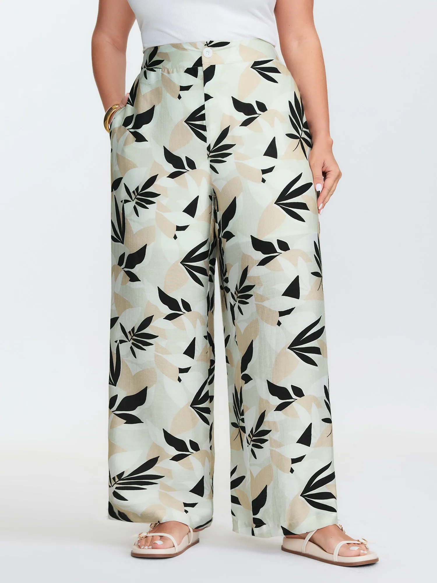 Floral Print Button Straight-Leg Pants sold by Bloomchic