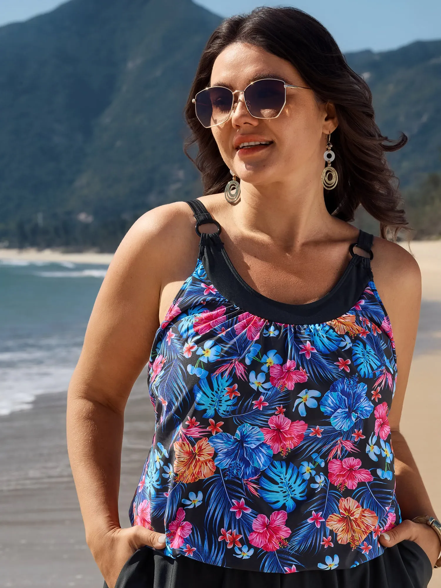 Vibrant Tropical Print Pockets One-Piece Swimsuit sold by Bloomchic product image thumbnail 2