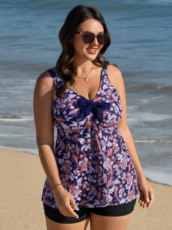 Floral Print Neck-Ribbon Swim Top made by Bloomchic