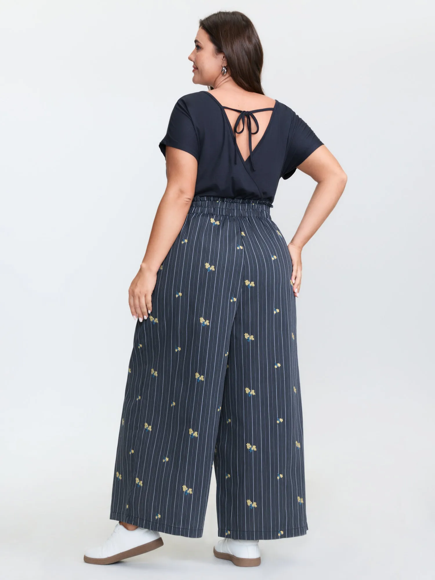 Floral Embroidered Textured Back-Tie Jumpsuit sold by Bloomchic product image thumbnail 4