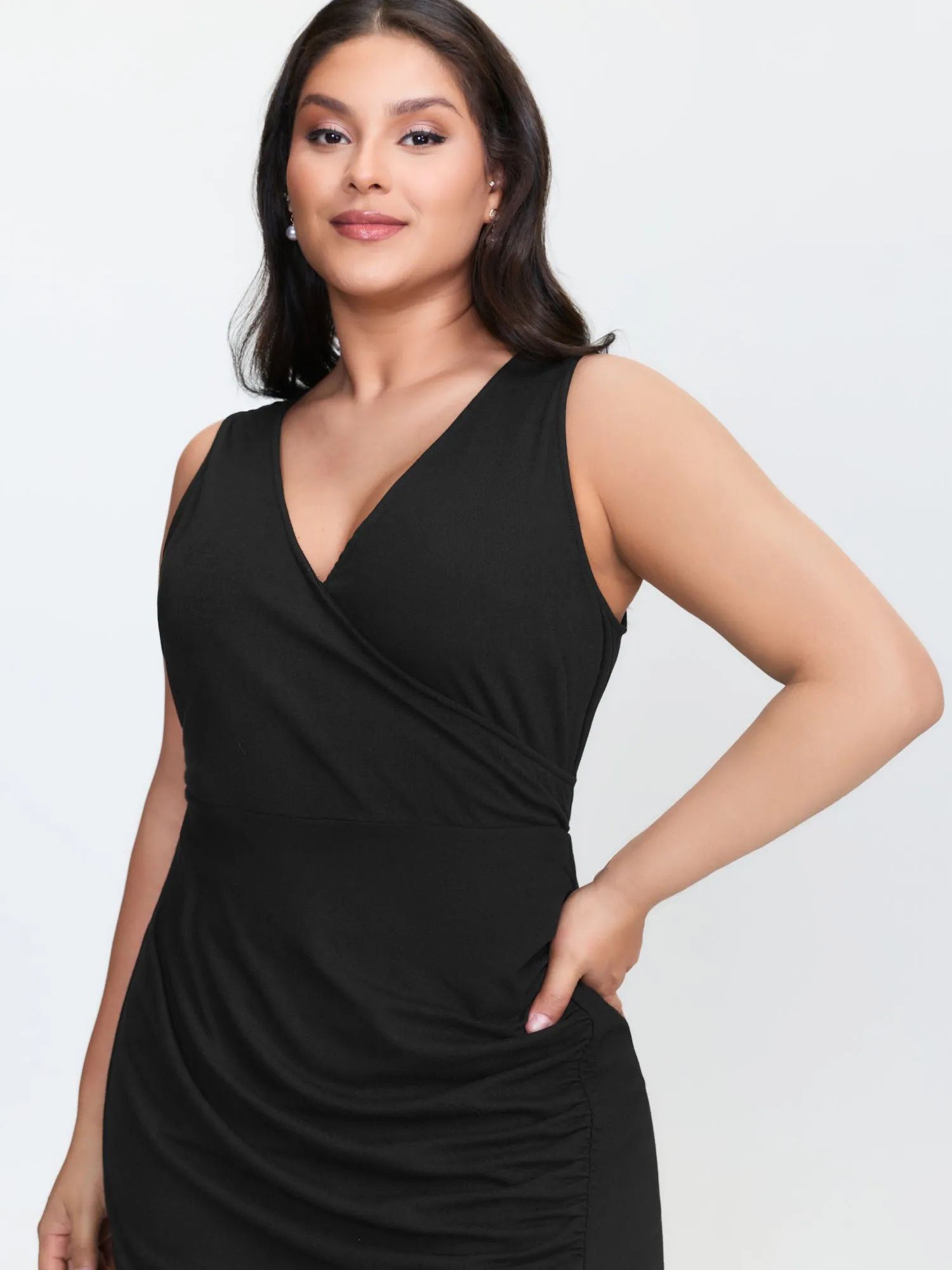 Ruched Side Slit V-Neck Midi Dress sold by Bloomchic product image thumbnail 2