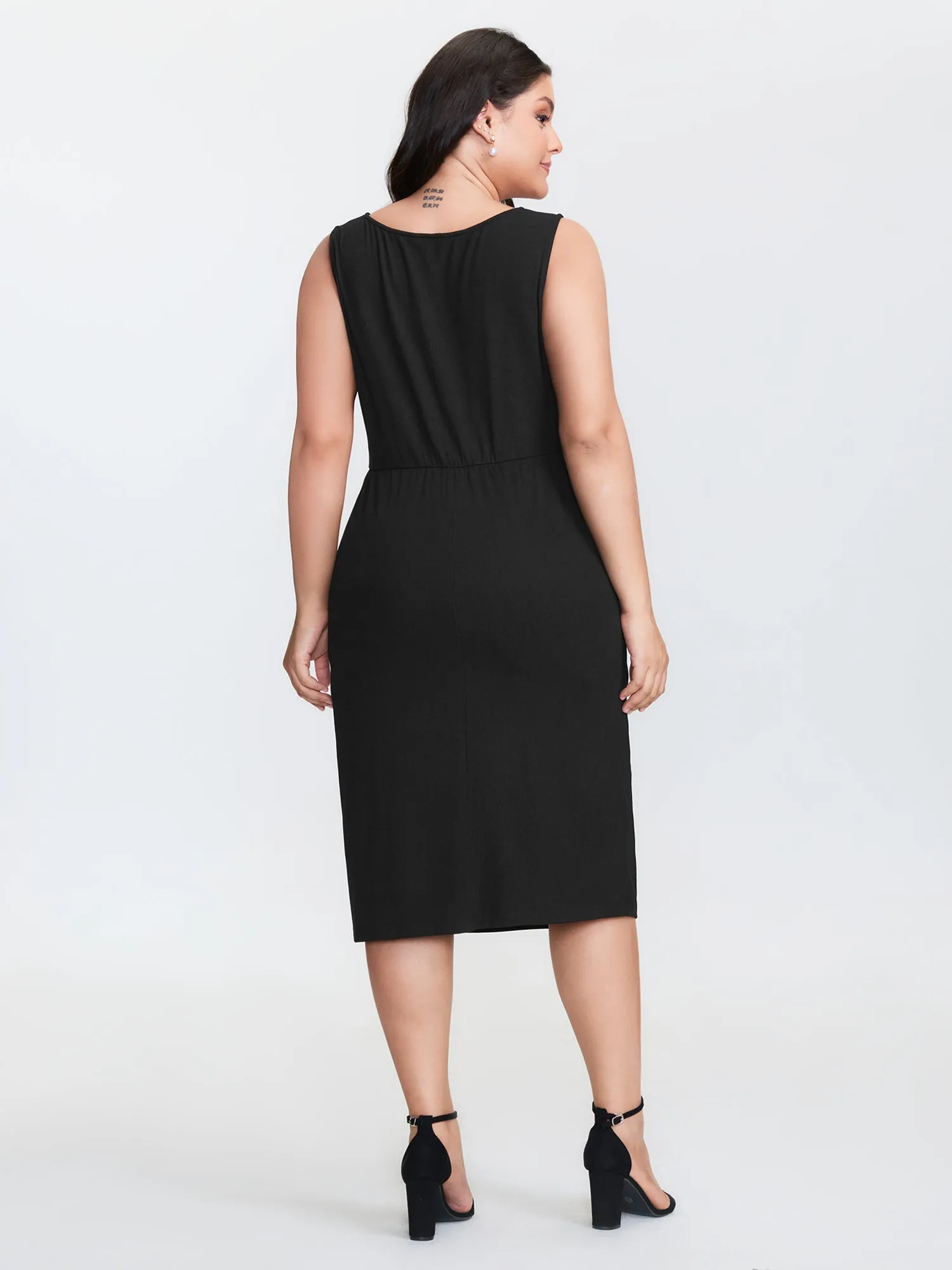 Ruched Side Slit V-Neck Midi Dress sold by Bloomchic product image thumbnail 4
