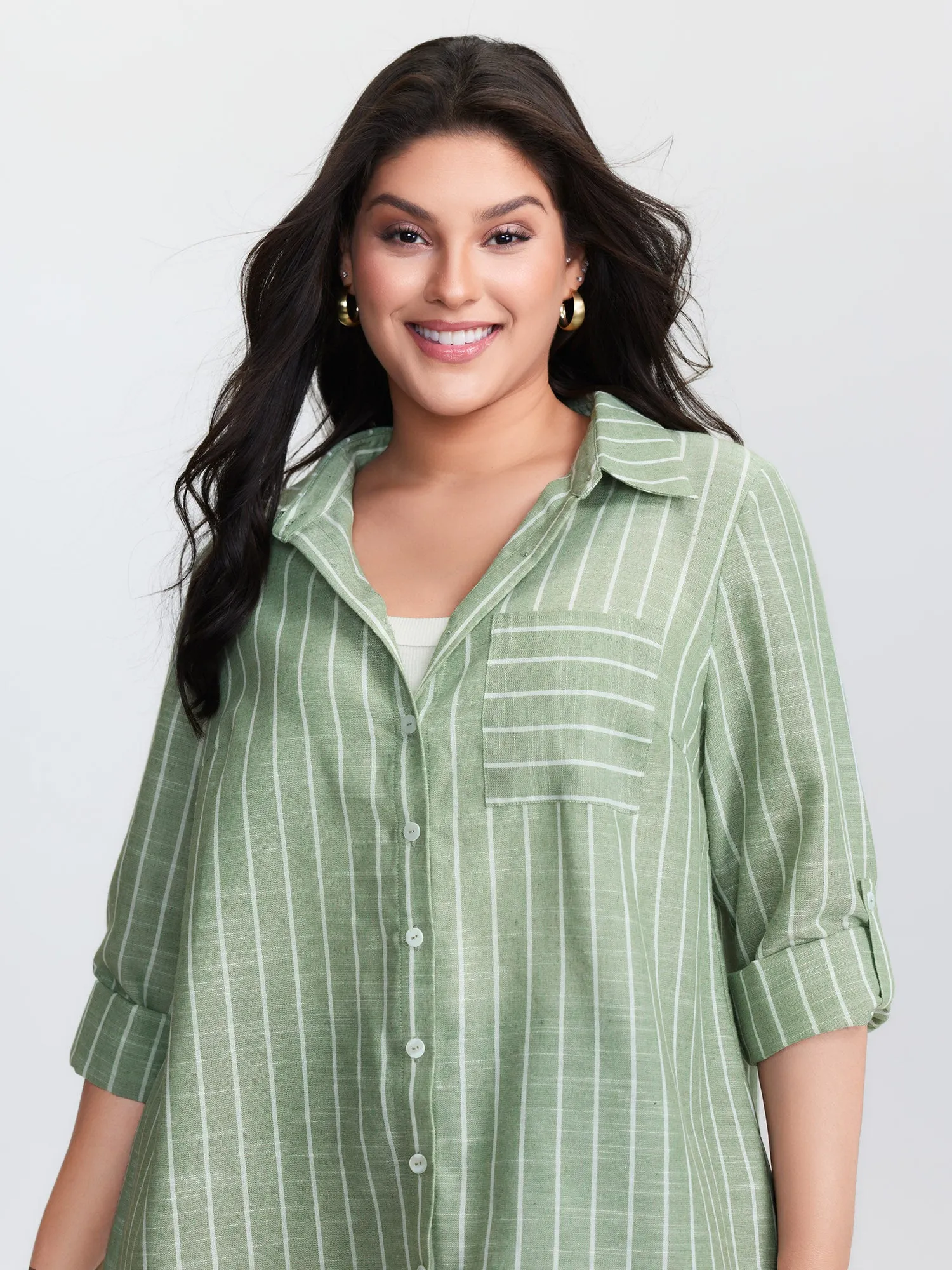 Striped Tab Sleeve Button-Down Shirt sold by Bloomchic product image thumbnail 4