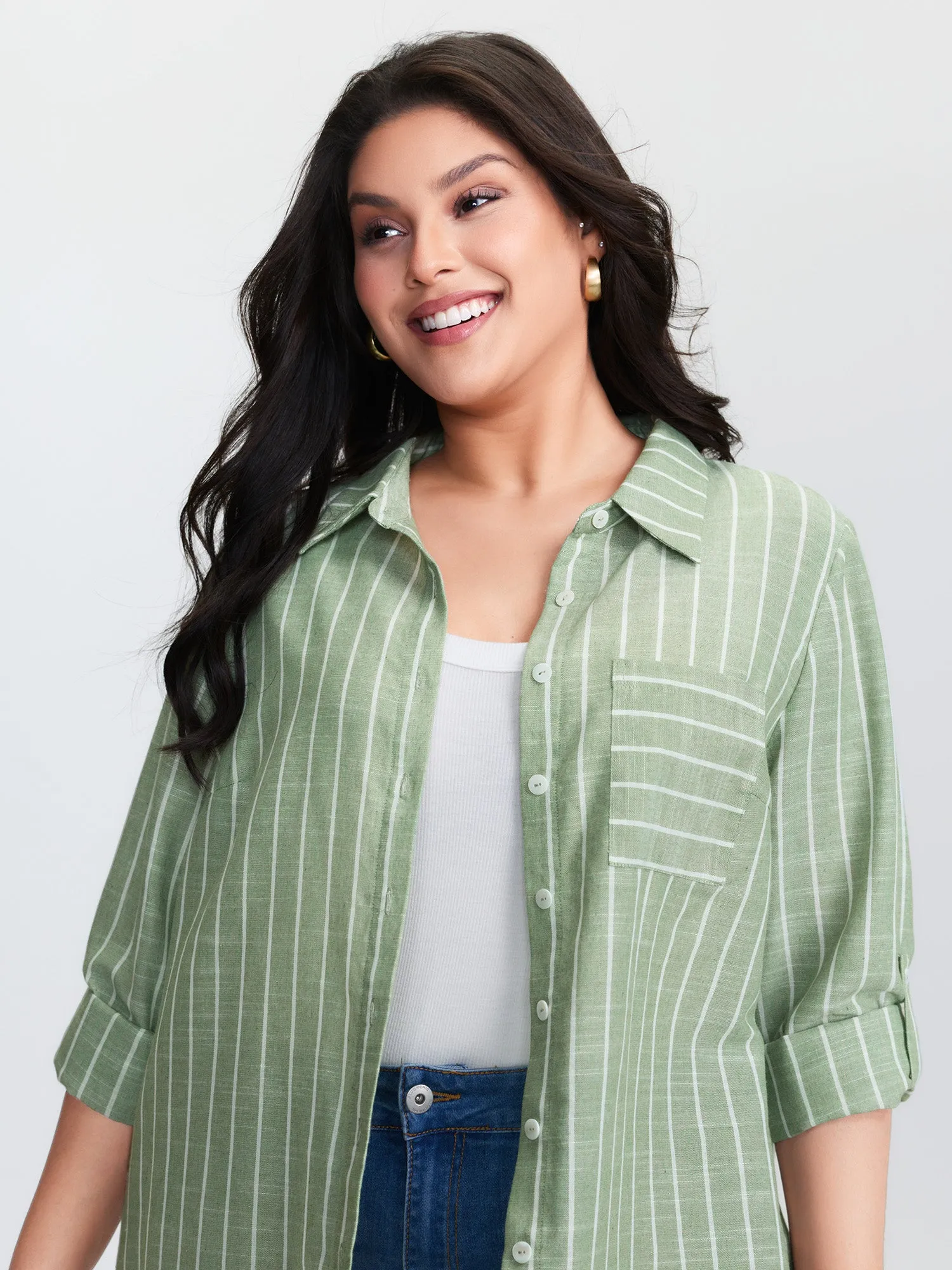 Striped Tab Sleeve Button-Down Shirt sold by Bloomchic product image thumbnail 2