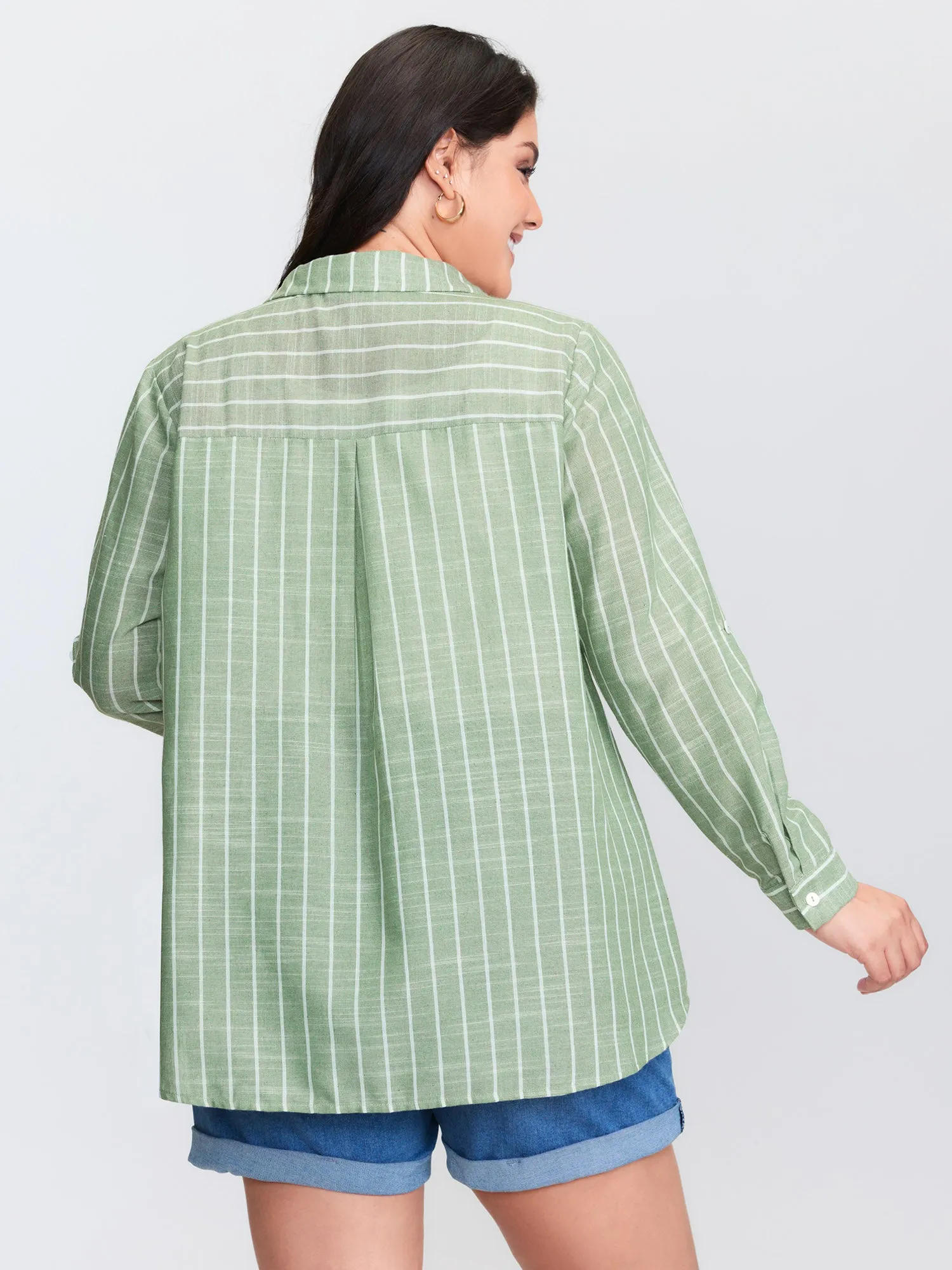 Striped Tab Sleeve Button-Down Shirt sold by Bloomchic product image thumbnail 5