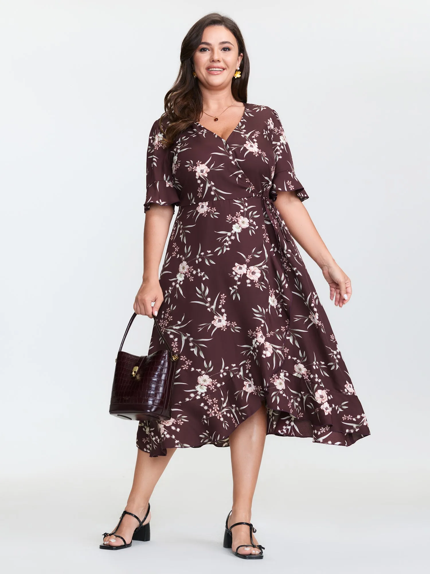 Floral Print Asymmetrical Hemline Midi Dress sold by Bloomchic product image thumbnail 3