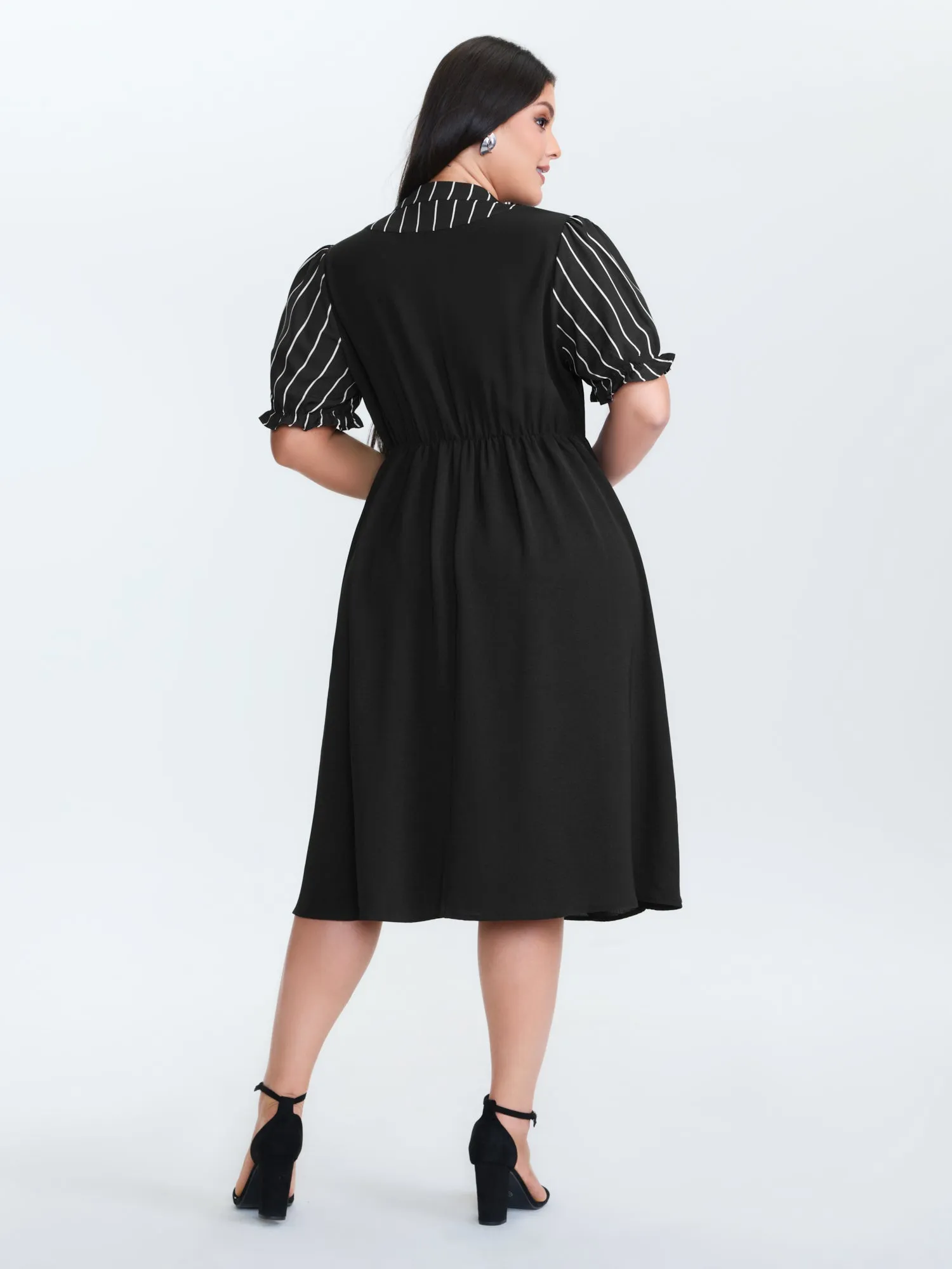 Striped Ribbon Neckline Contrast Midi Dress sold by Bloomchic product image thumbnail 4