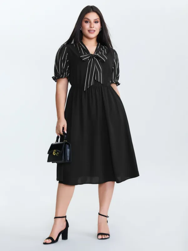 Striped Ribbon Neckline Contrast Midi Dress sold by Bloomchic