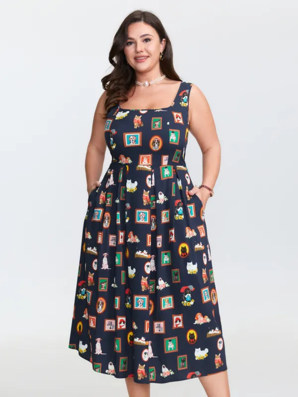 Pet Print Shirred Stretchy Back Midi Dress made by Bloomchic