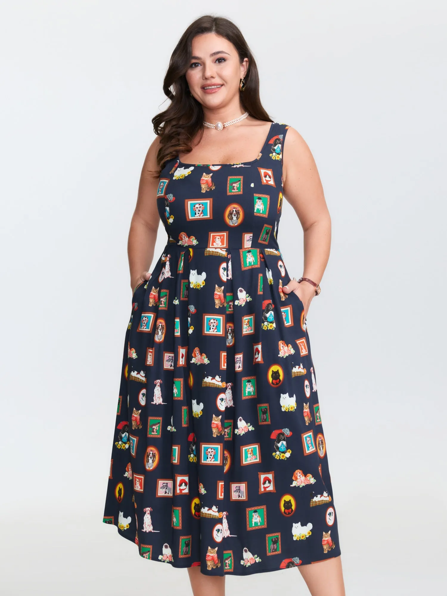 Pet Print Shirred Stretchy Back Midi Dress sold by Bloomchic