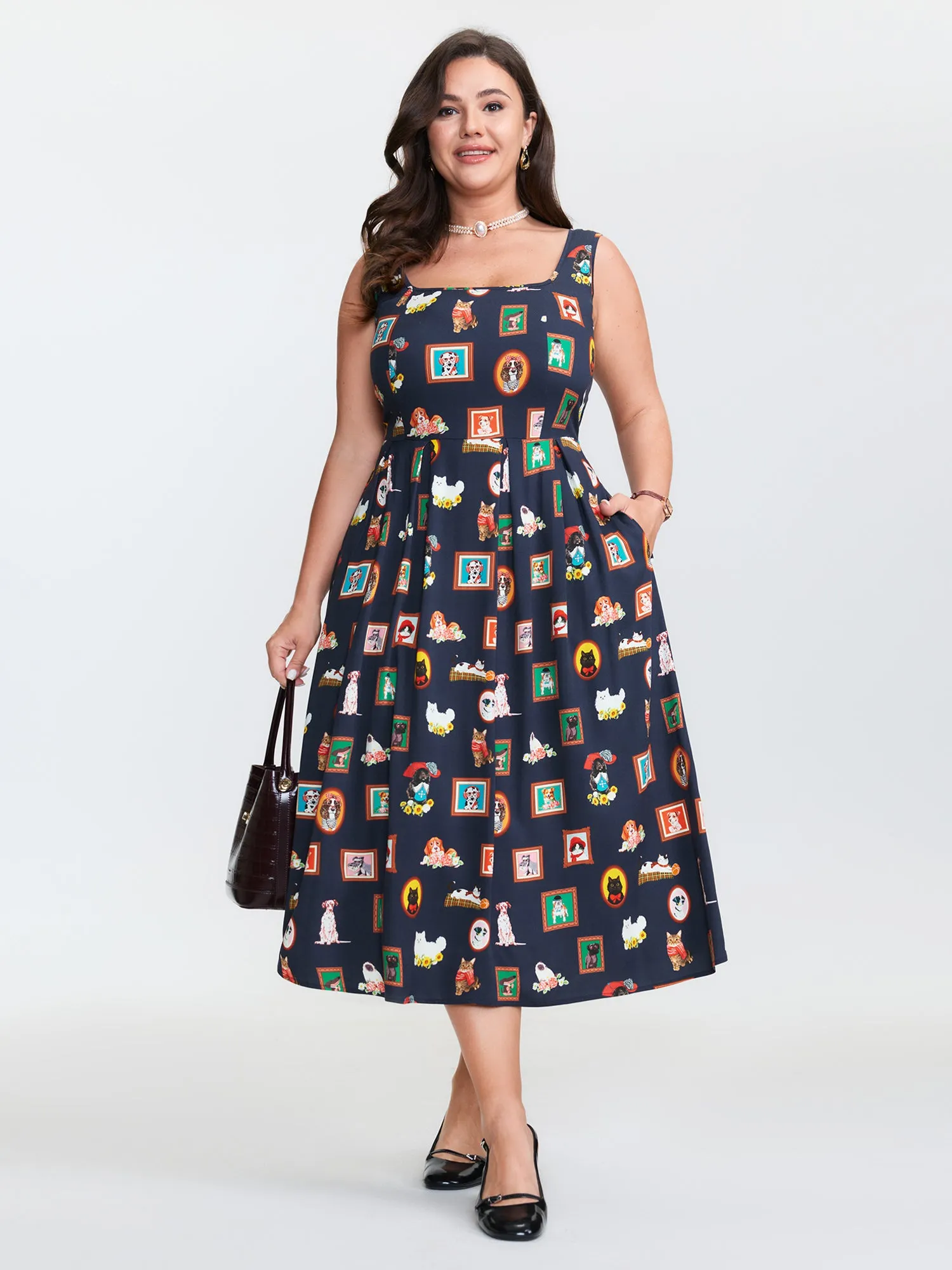 Pet Print Shirred Stretchy Back Midi Dress sold by Bloomchic product image thumbnail 3