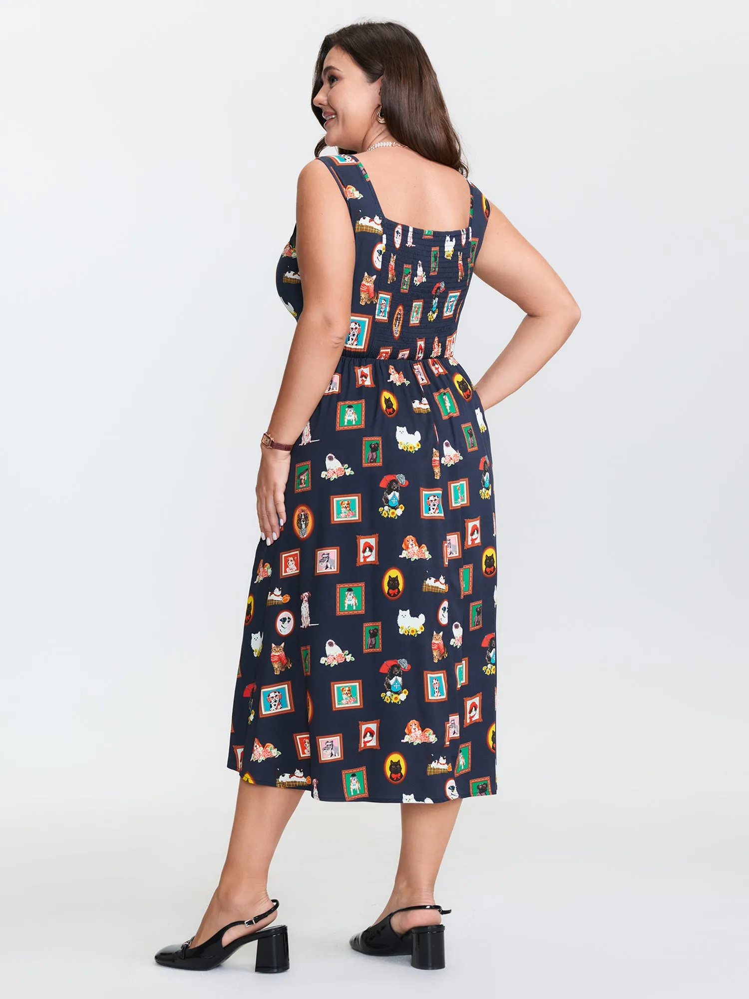 Pet Print Shirred Stretchy Back Midi Dress sold by Bloomchic product image thumbnail 4