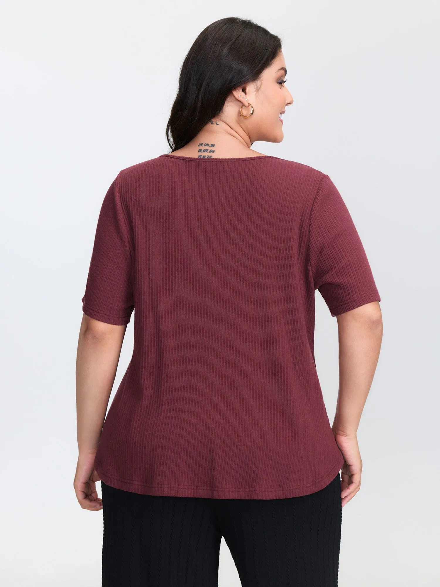 Button Placket Stretchy T-Shirt sold by Bloomchic product image thumbnail 5