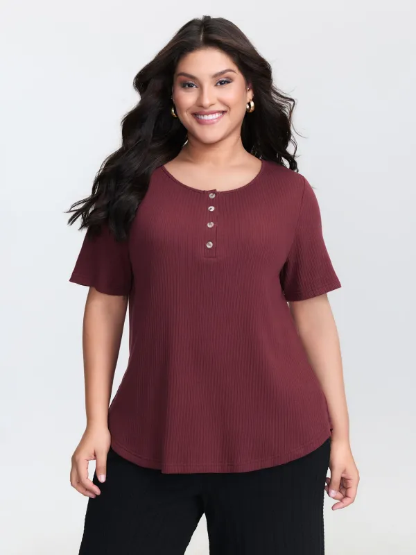 Button Placket Stretchy T-Shirt sold by Bloomchic