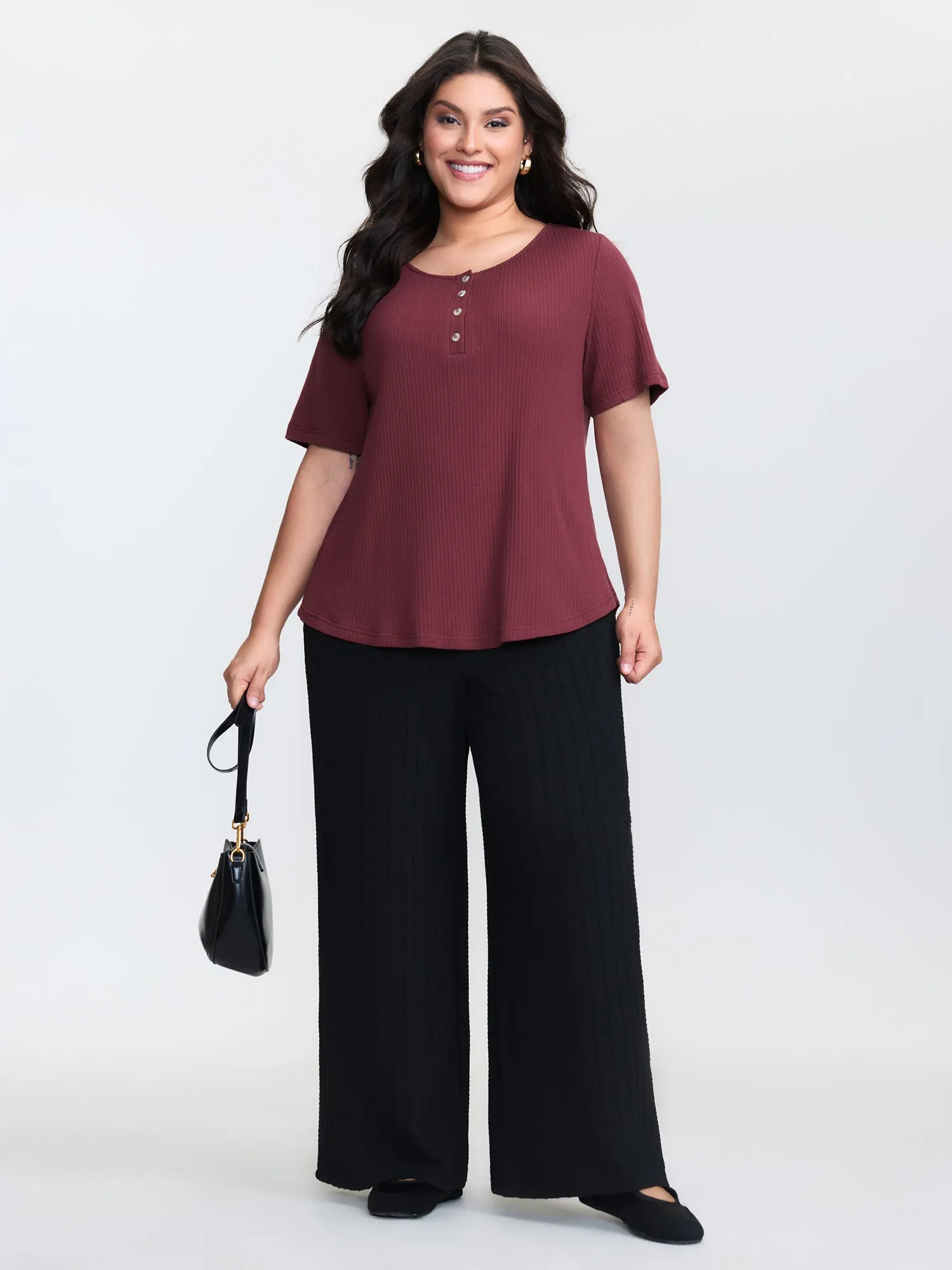 Button Placket Stretchy T-Shirt sold by Bloomchic product image thumbnail 3