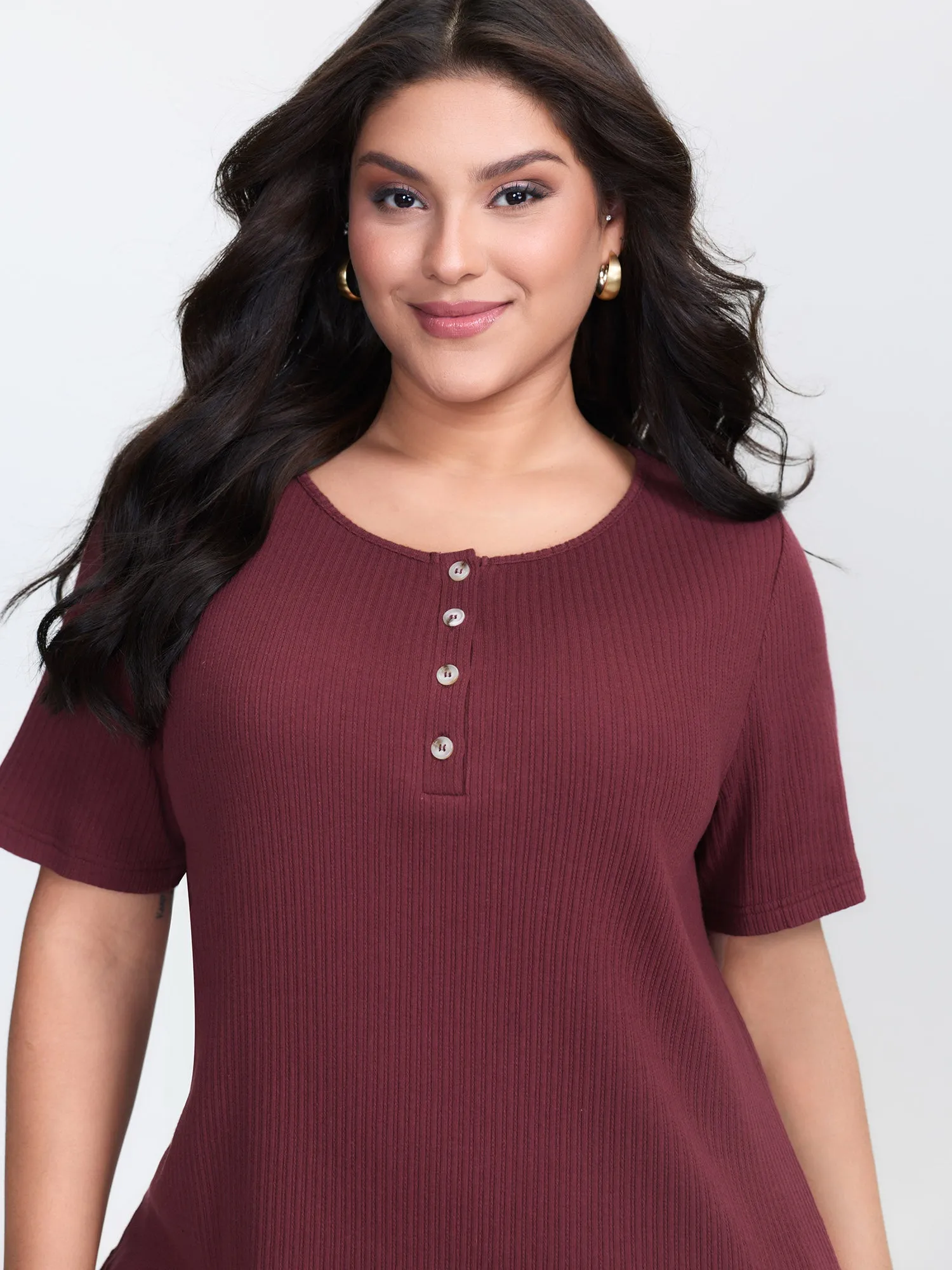 Button Placket Stretchy T-Shirt sold by Bloomchic product image thumbnail 2