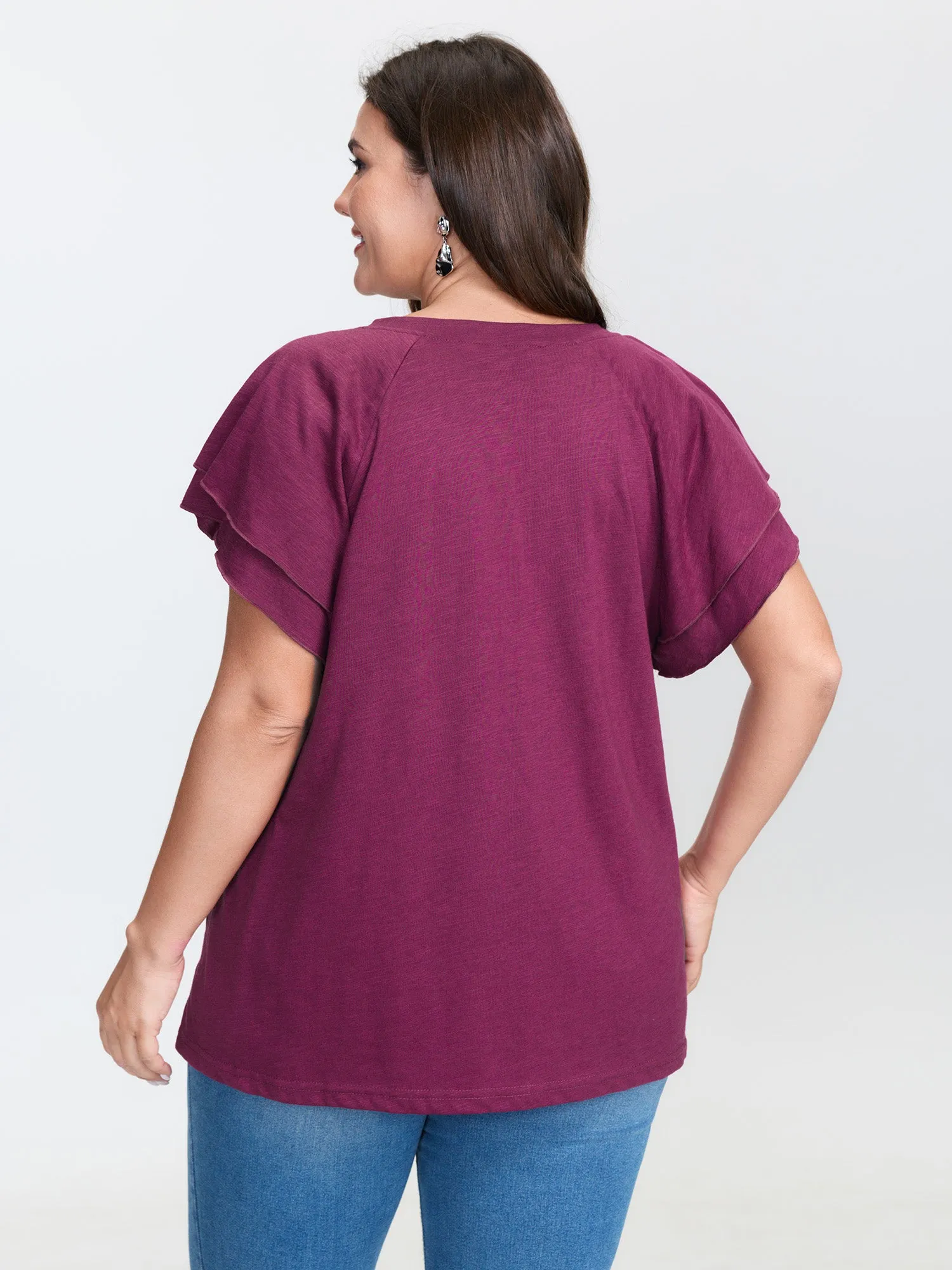 Stretchy Textured Flared Sleeve T-Shirt sold by Bloomchic product image thumbnail 5