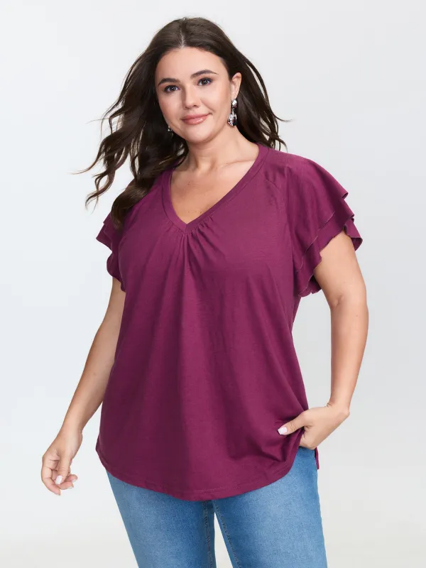 Stretchy Textured Flared Sleeve T-Shirt made by Bloomchic