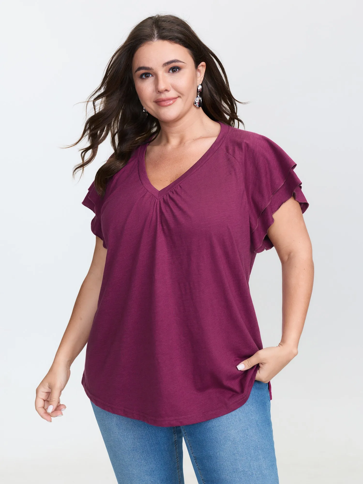 Stretchy Textured Flared Sleeve T-Shirt sold by Bloomchic