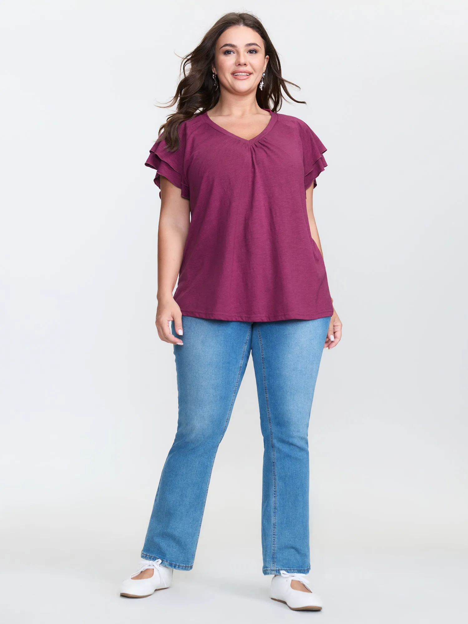 Stretchy Textured Flared Sleeve T-Shirt sold by Bloomchic product image thumbnail 4