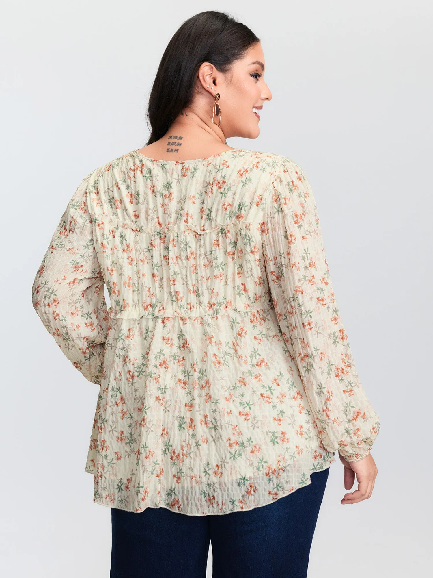 Floral Chiffon Ruffled Tie Front Blouse sold by Bloomchic product image thumbnail 4