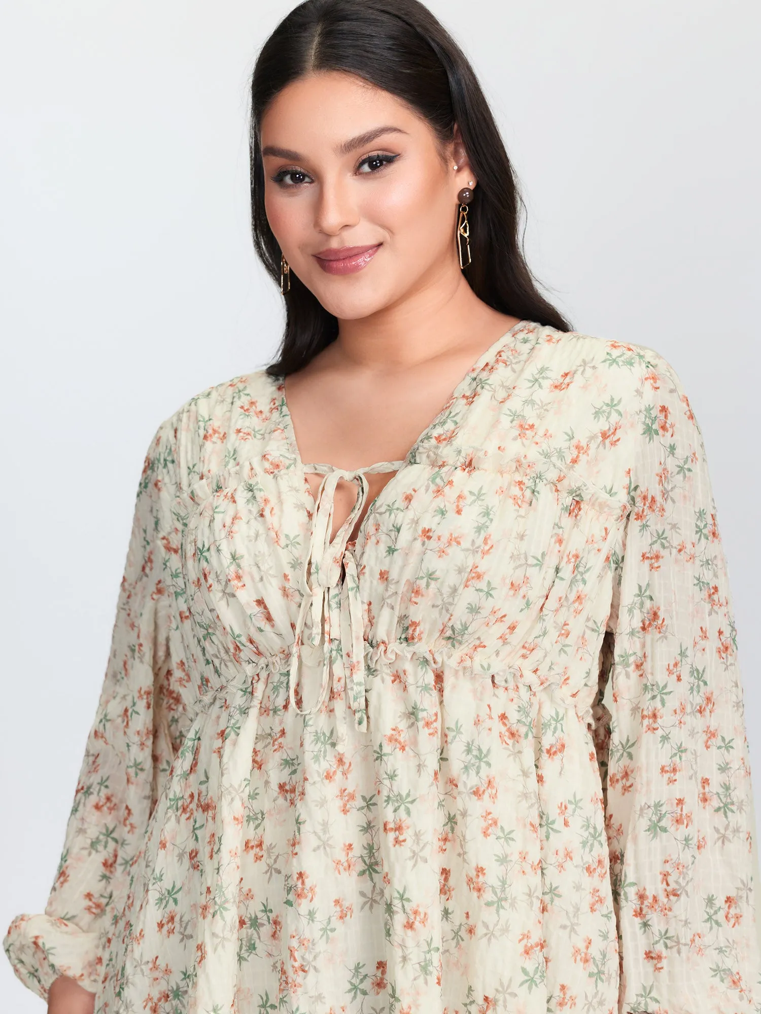 Floral Chiffon Ruffled Tie Front Blouse sold by Bloomchic product image thumbnail 2