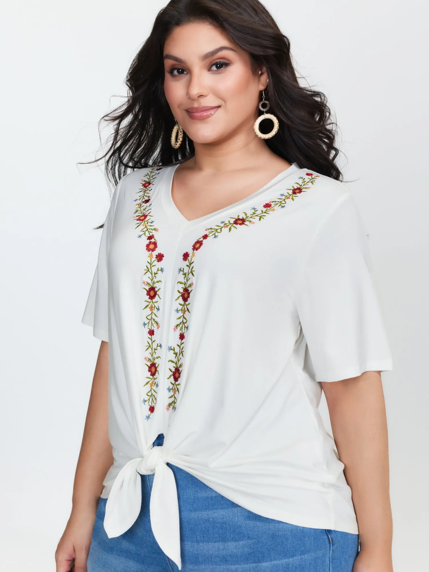 Floral Embroidered Knotted-Front Blouse sold by Bloomchic product image thumbnail 2