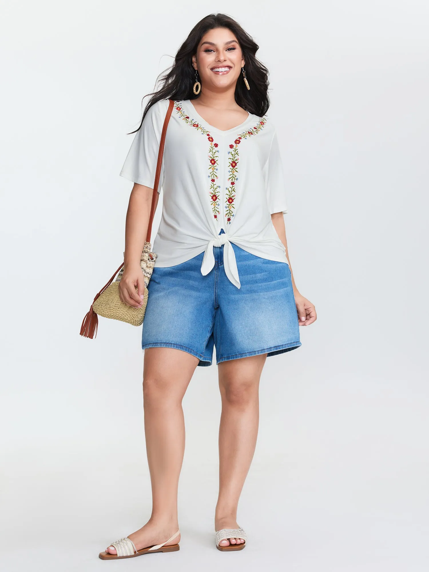 Floral Embroidered Knotted-Front Blouse sold by Bloomchic product image thumbnail 3