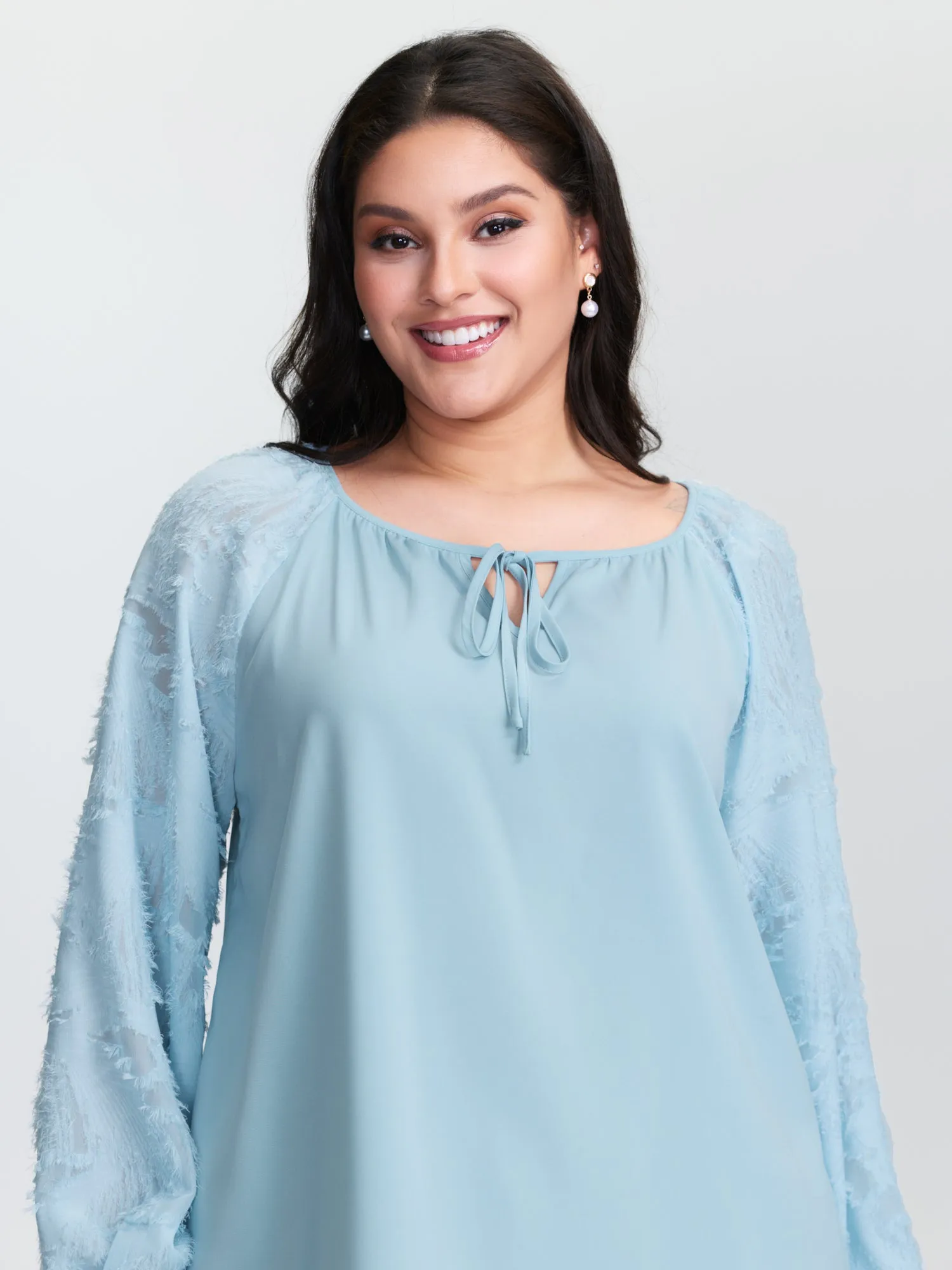 Pleated Drawstring Neckline Plain Blouse sold by Bloomchic product image thumbnail 2