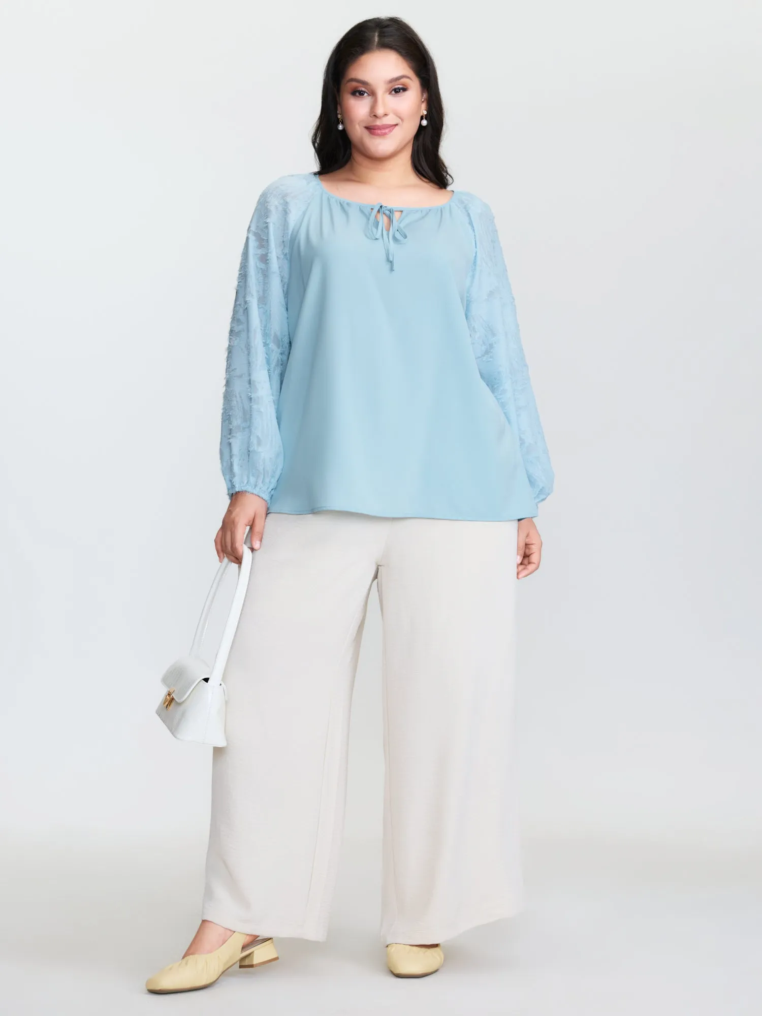Pleated Drawstring Neckline Plain Blouse sold by Bloomchic product image thumbnail 3