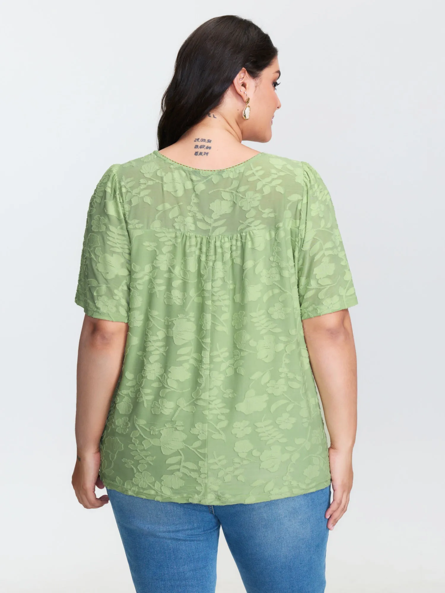 Textured Lace Neckline Flowy Sleeve Blouse sold by Bloomchic product image thumbnail 4