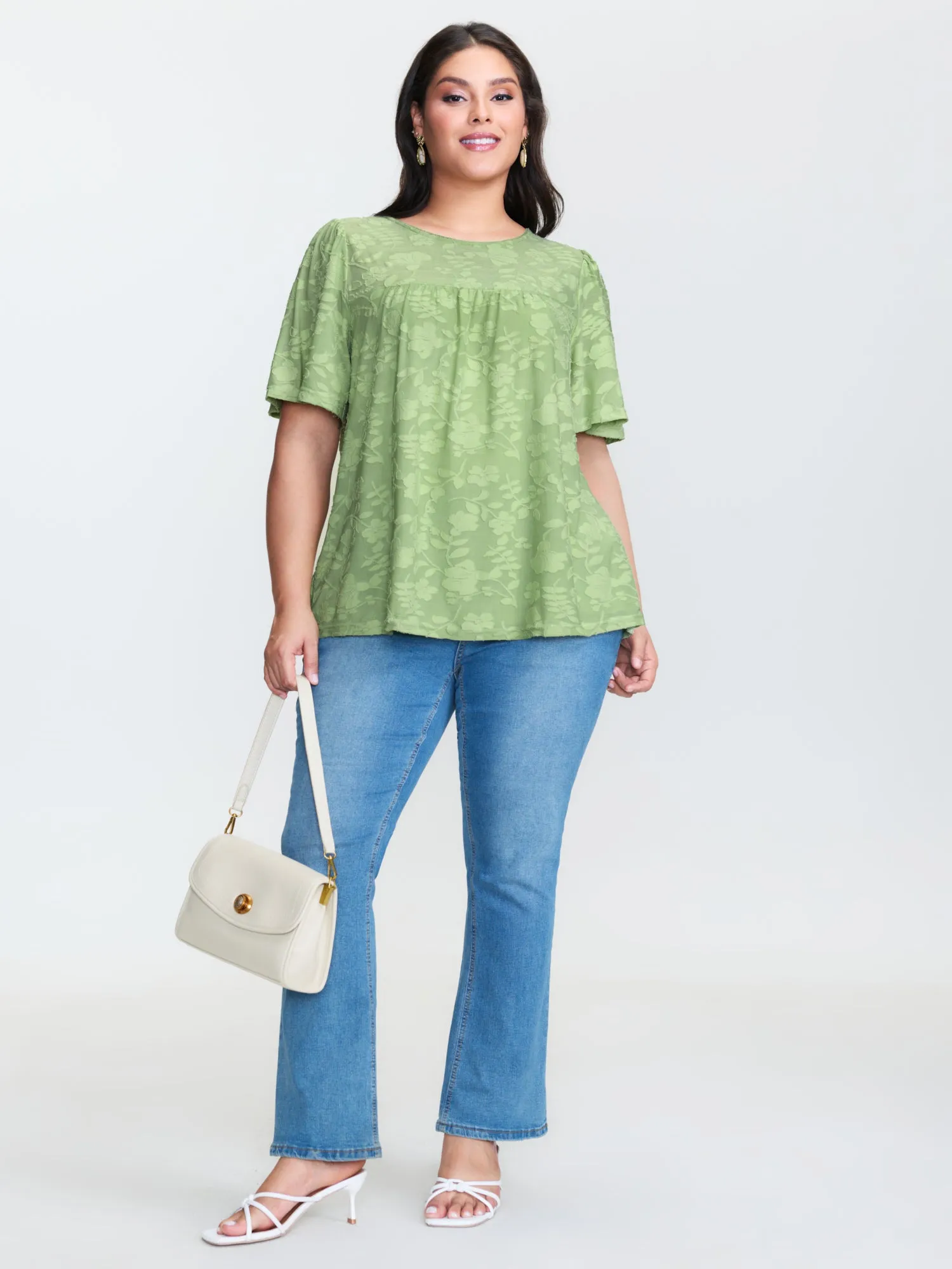 Textured Lace Neckline Flowy Sleeve Blouse sold by Bloomchic product image thumbnail 3