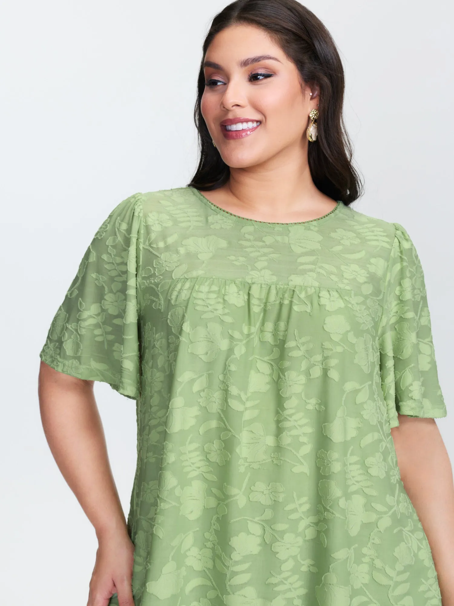 Textured Lace Neckline Flowy Sleeve Blouse sold by Bloomchic product image thumbnail 2