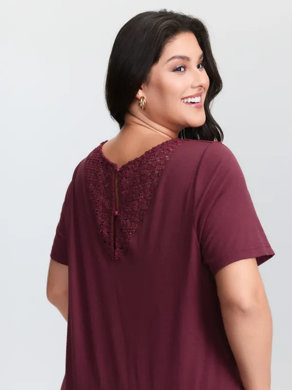 Stretchy Lace Cut-Out Back Knit Top sold by Bloomchic