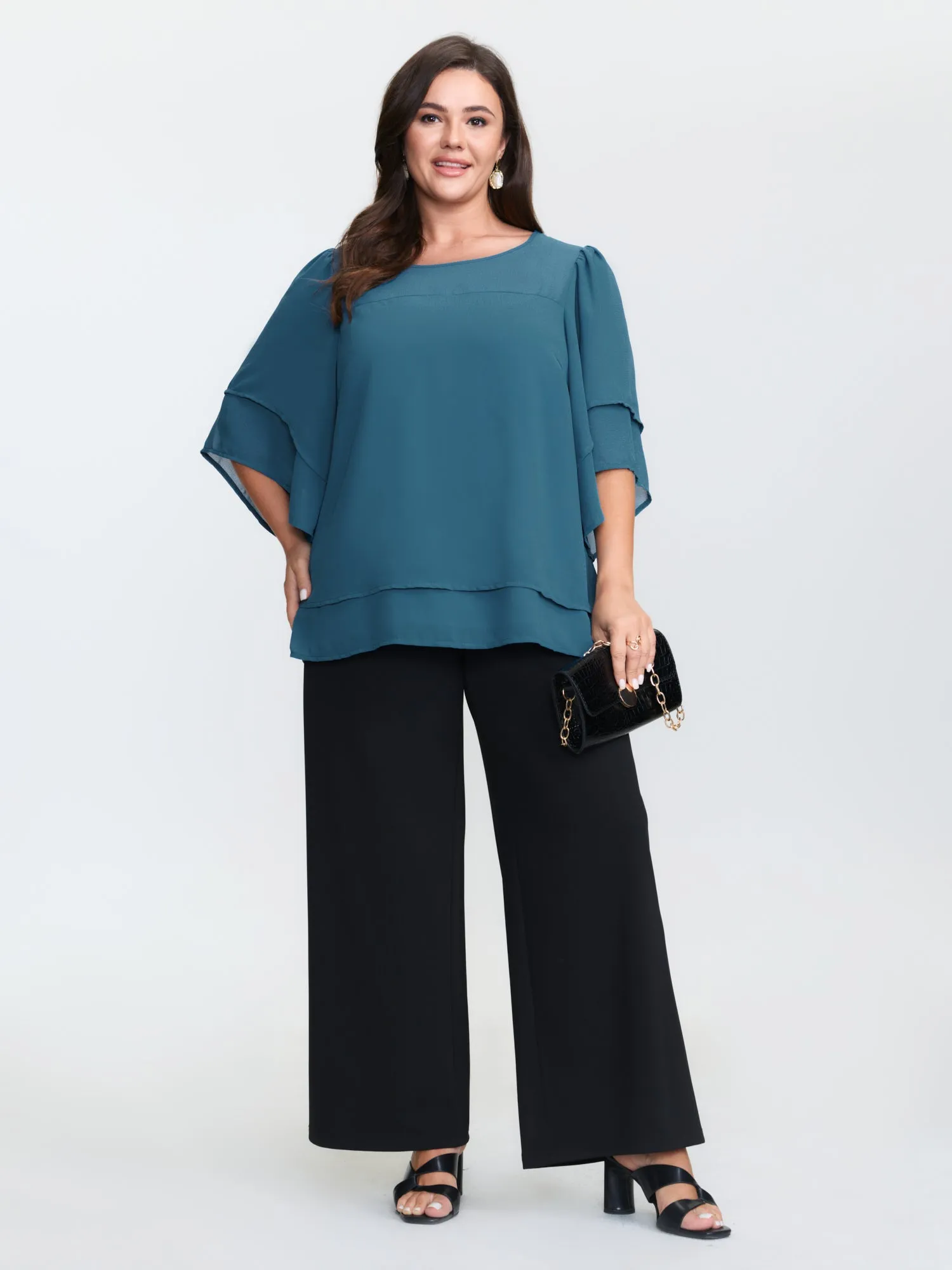 Chiffon Layered Ruffled Sleeve Flowy Blouse sold by Bloomchic product image thumbnail 3