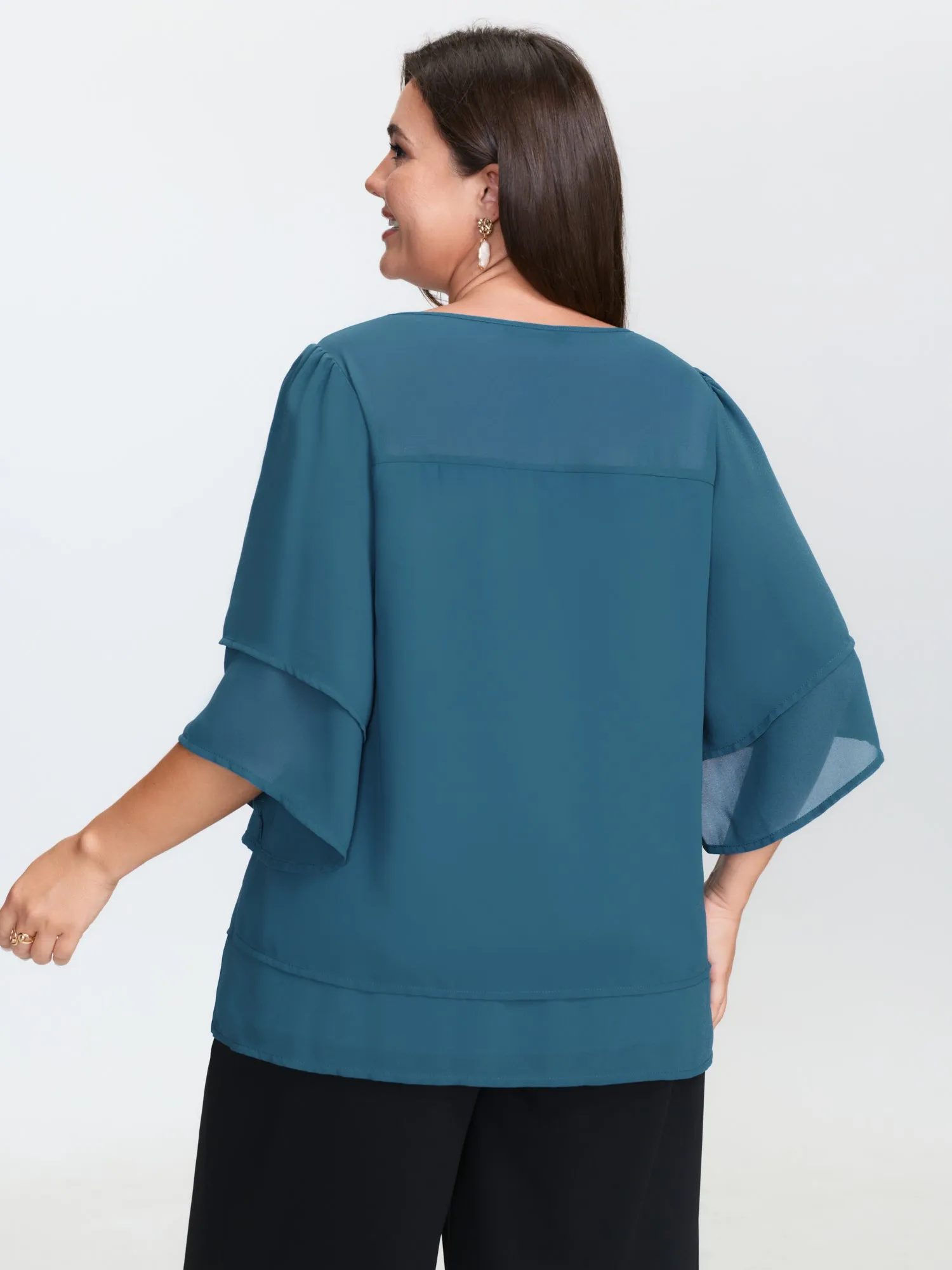 Chiffon Layered Ruffled Sleeve Flowy Blouse sold by Bloomchic product image thumbnail 4