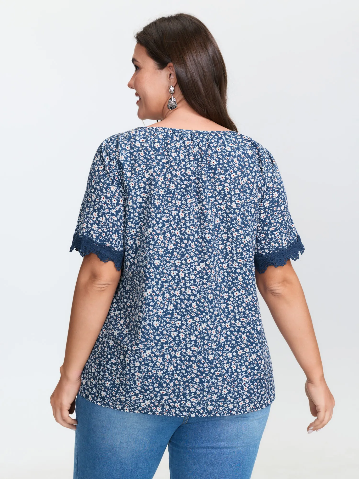 Floral Print Buttons Lace Sleeve Blouse sold by Bloomchic product image thumbnail 4