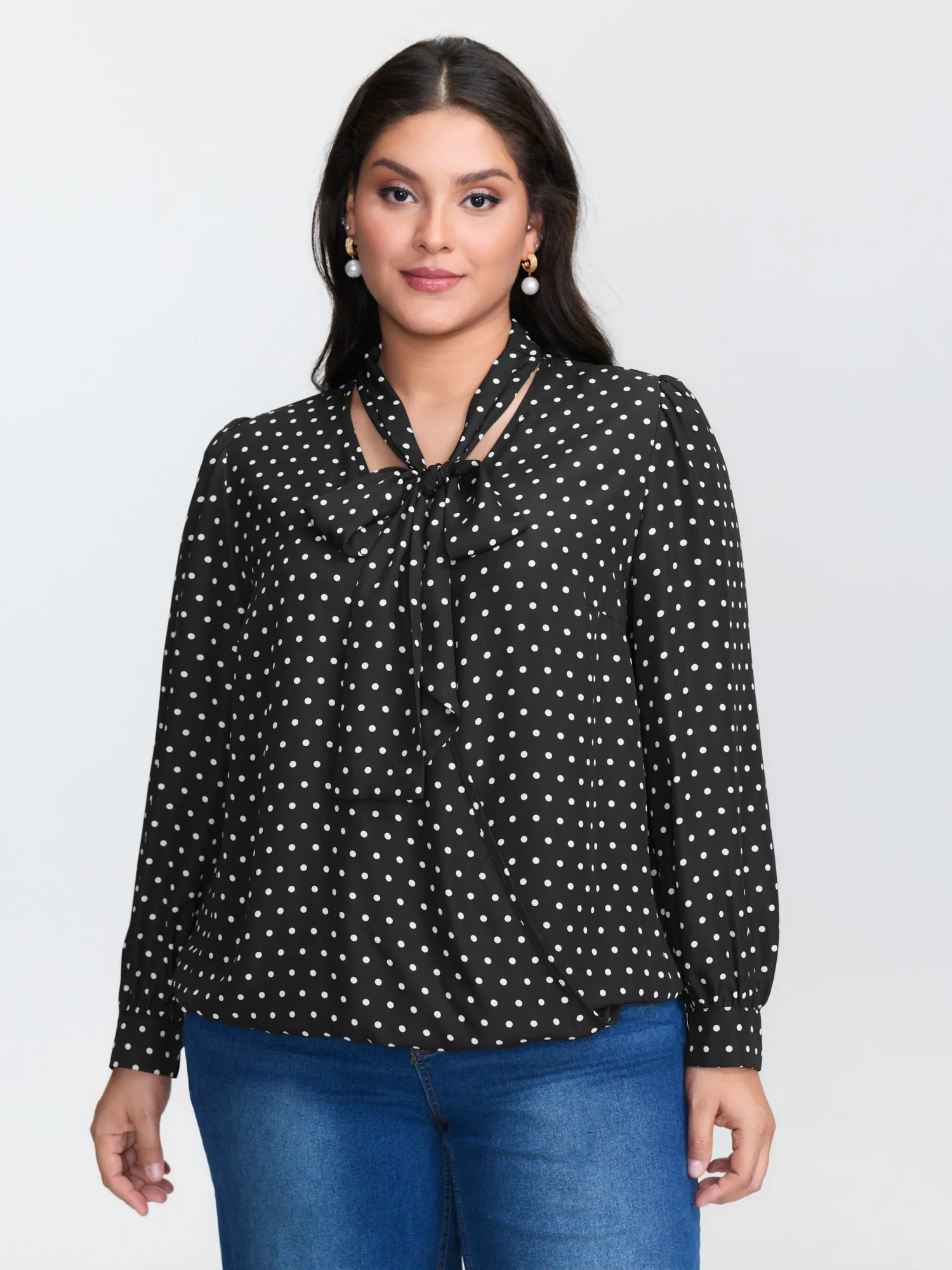 Retro Polka Dots Ribbon Neckline Blouse sold by Bloomchic product image thumbnail 4