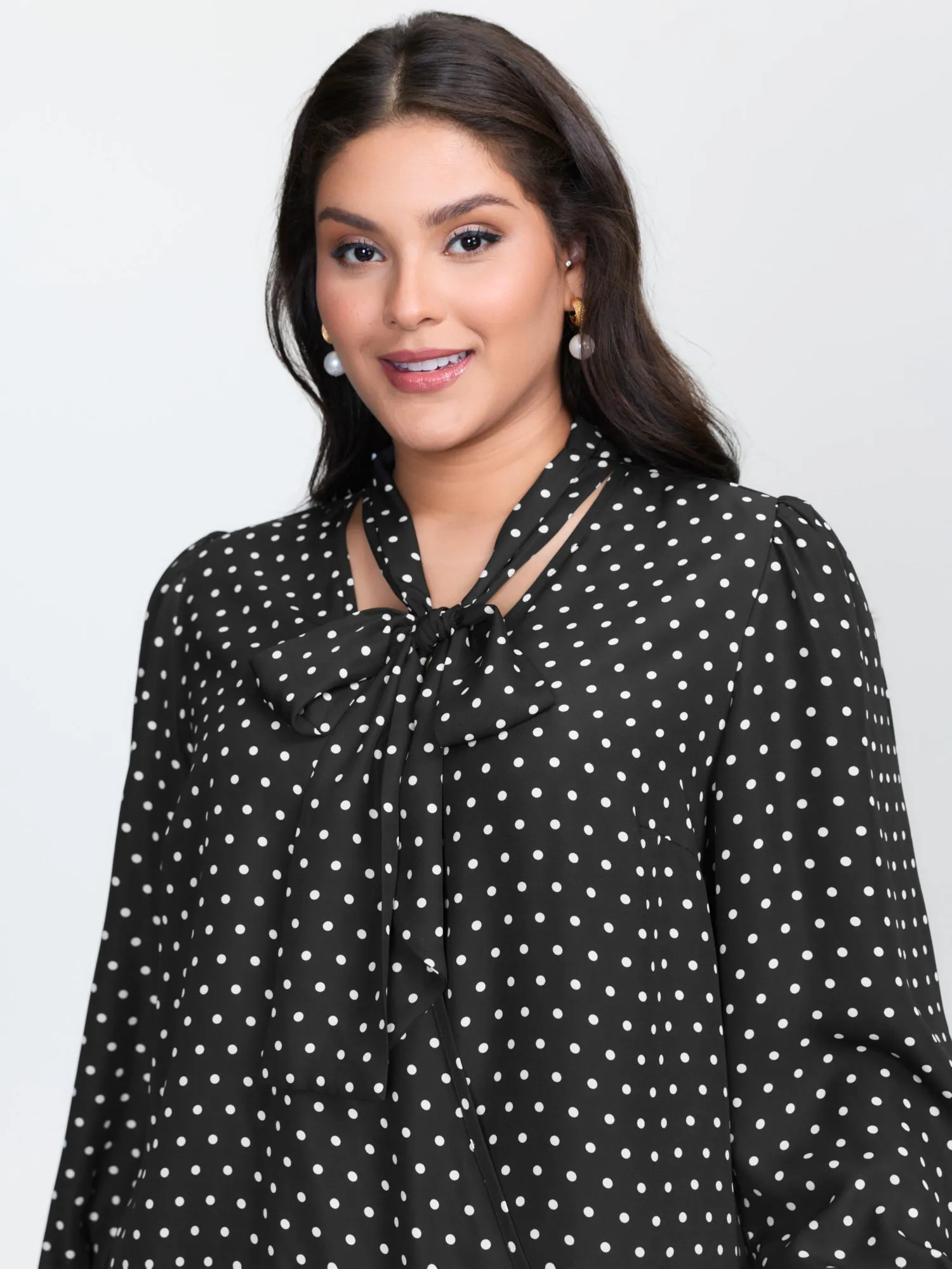 Retro Polka Dots Ribbon Neckline Blouse sold by Bloomchic product image thumbnail 2