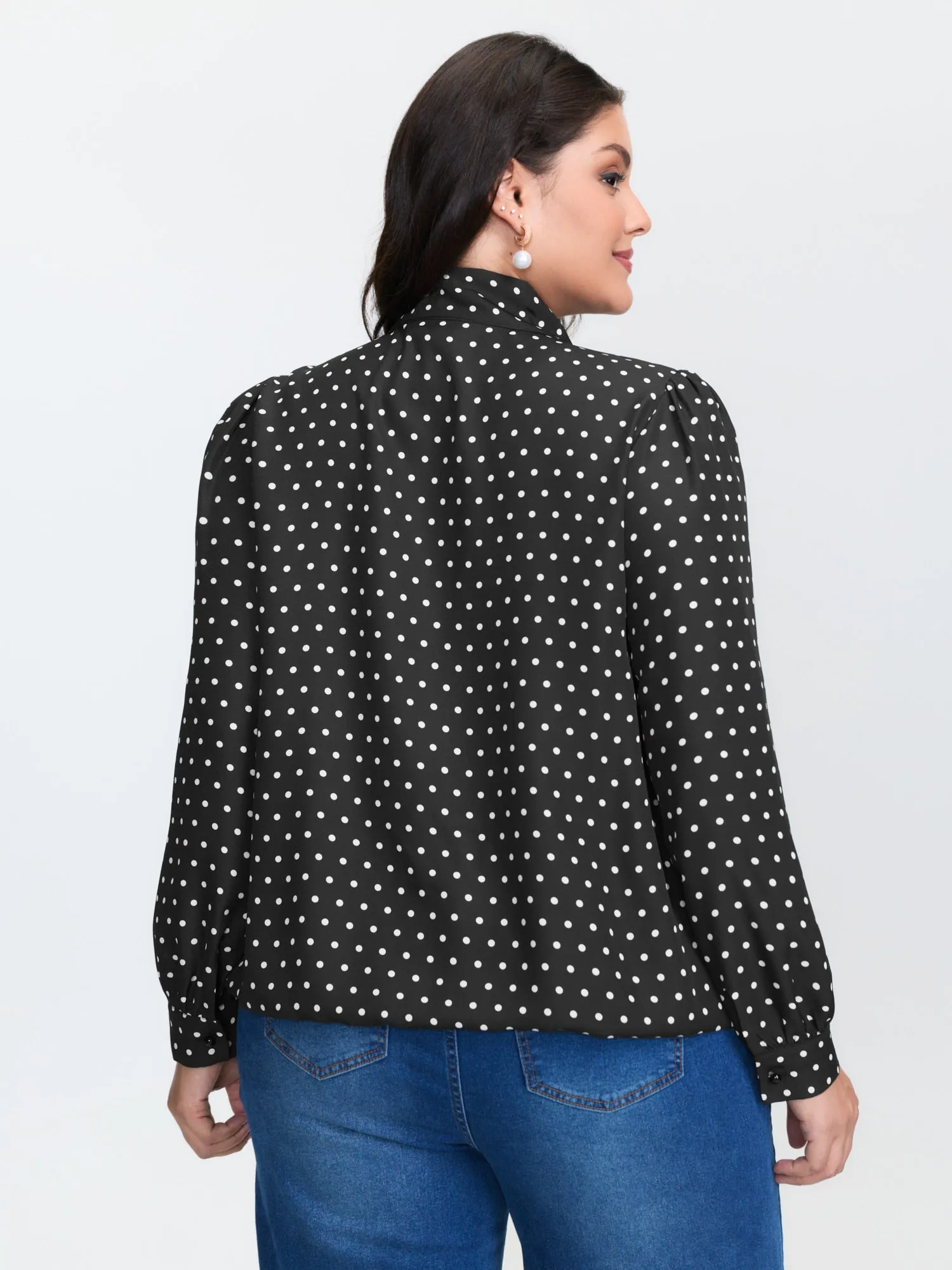 Retro Polka Dots Ribbon Neckline Blouse sold by Bloomchic product image thumbnail 5