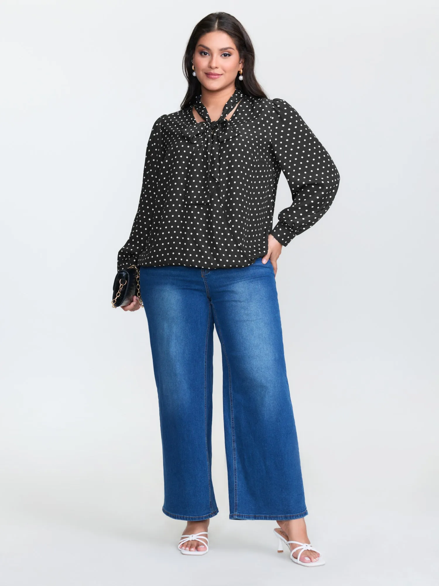 Retro Polka Dots Ribbon Neckline Blouse sold by Bloomchic product image thumbnail 3