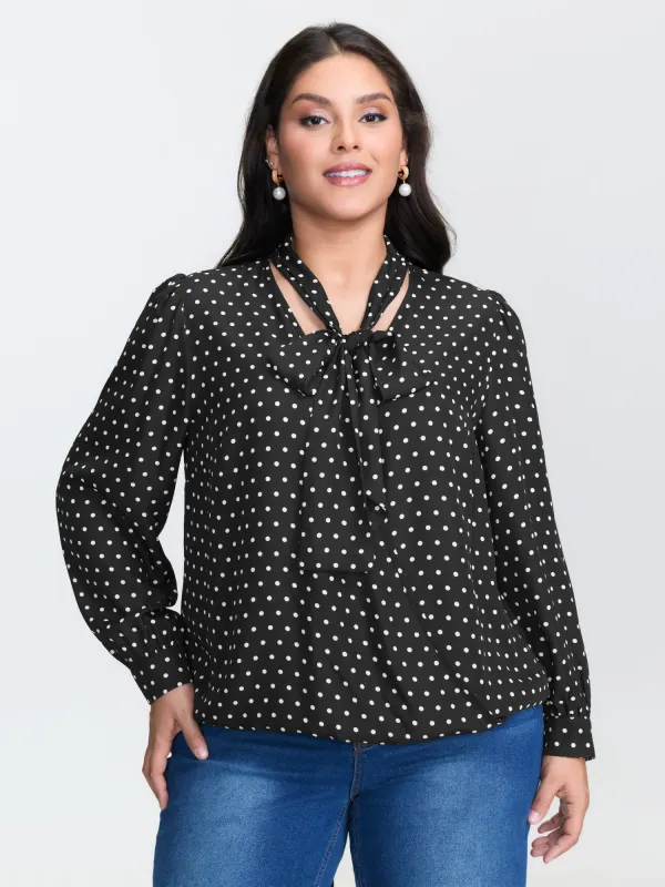 Retro Polka Dots Ribbon Neckline Blouse sold by Bloomchic