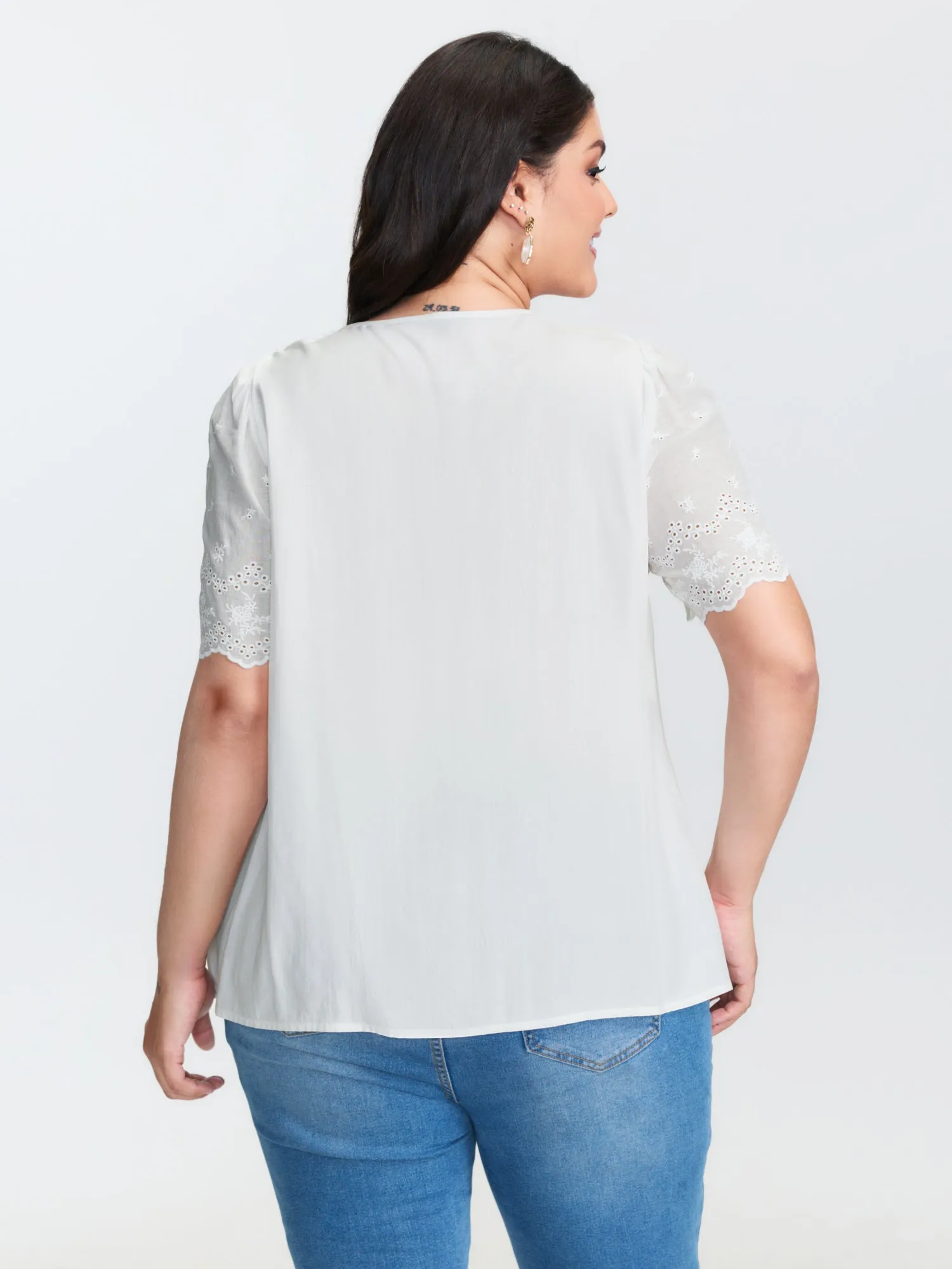 Embroidery Scalloped Sleeve Plain Blouse sold by Bloomchic product image thumbnail 4