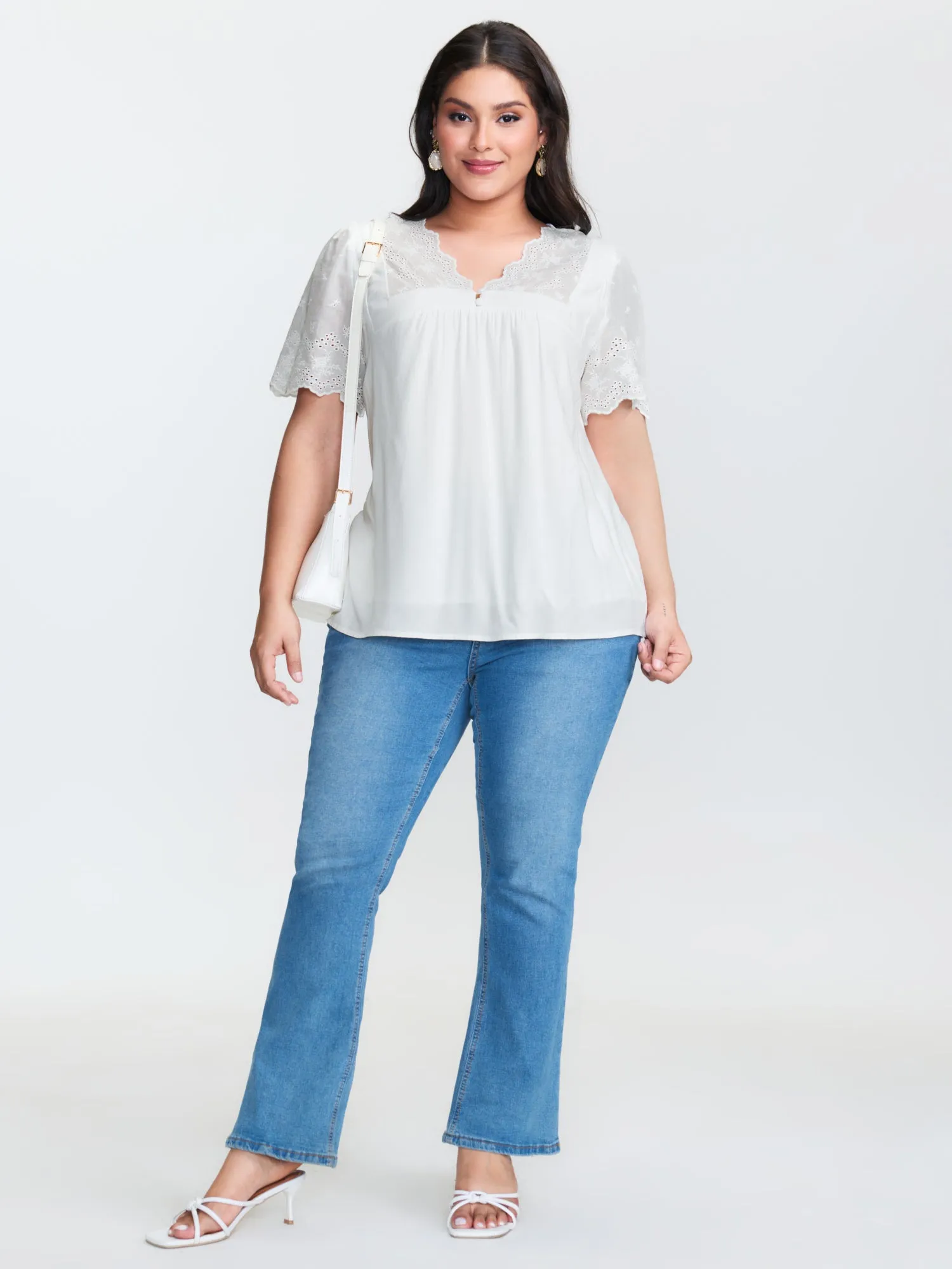 Embroidery Scalloped Sleeve Plain Blouse sold by Bloomchic product image thumbnail 3