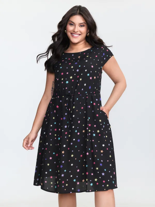 Colorful Star Print Pockets Mini Dress made by Bloomchic