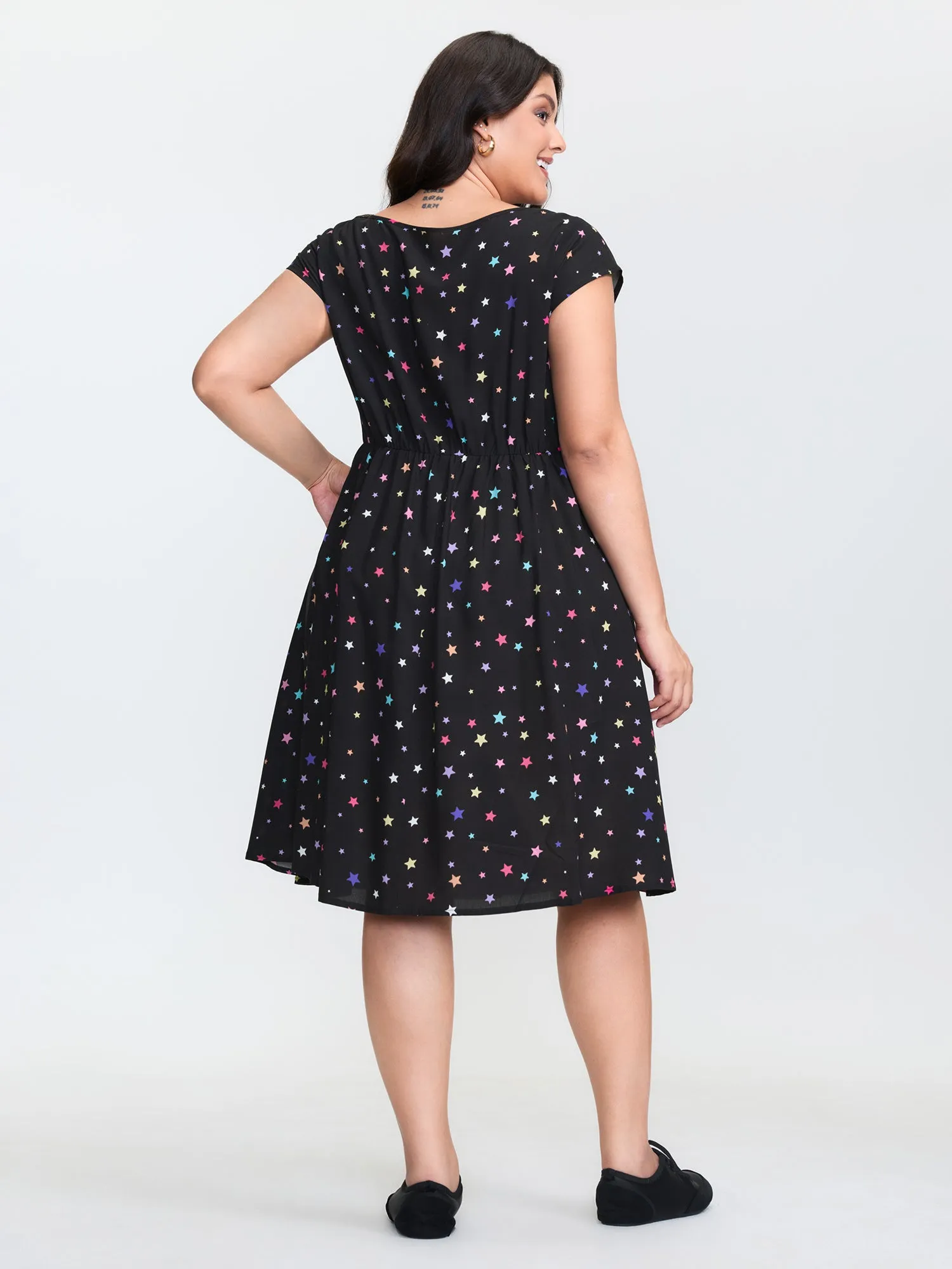 Colorful Star Print Pockets Mini Dress sold by Bloomchic product image thumbnail 4